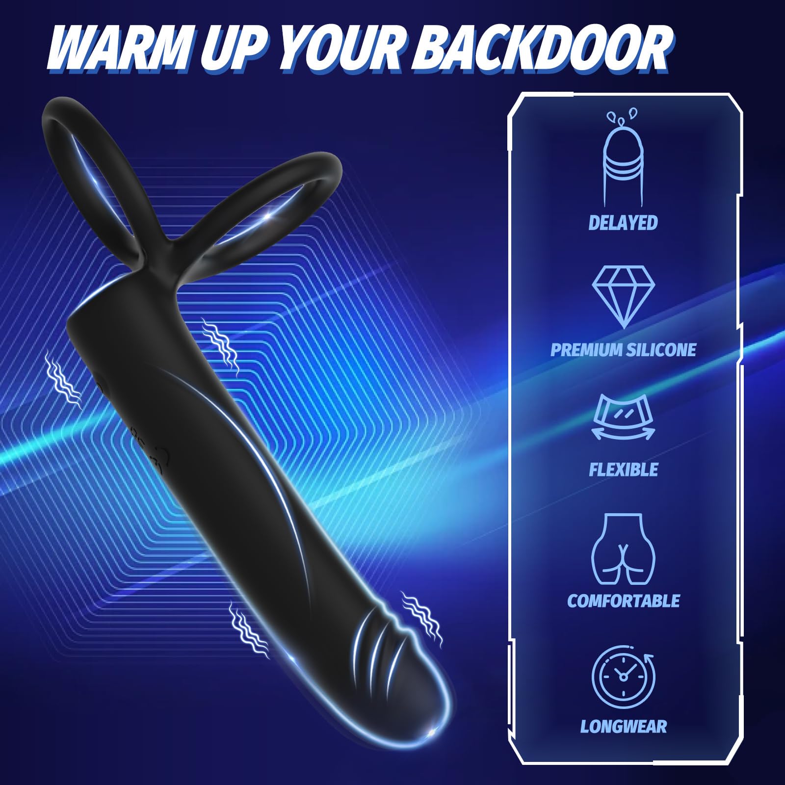 Anal Dildo Vibrator Sex Toys for Men, Strap-On Dildo Butt Plug with Vibrating Cock Ring, Male Penis Vibrator with 10 Vibration Modes, Double Penetration Pleasure for Men and Couples Adult Sex Toys: Black