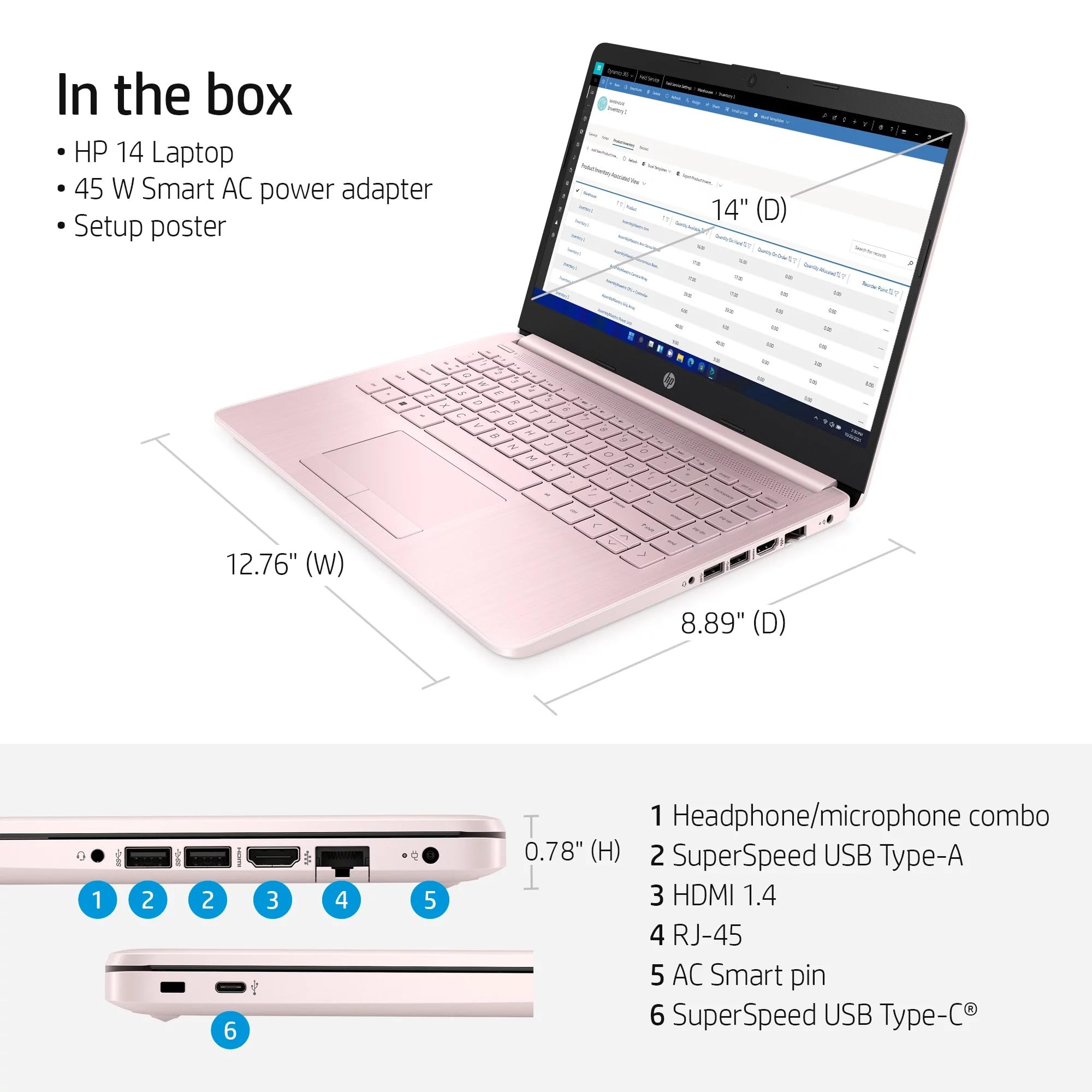 HP 14 Ultrabook • Intel 4-Core CPU • Back to School Limited Edition with Microsoft 365 • 16GB RAM • 1600GB Storage (64GB OnBoard withHP 512GB P500 Portable SSD + 1TB OneDrive) • Win 11 Pro • Pink