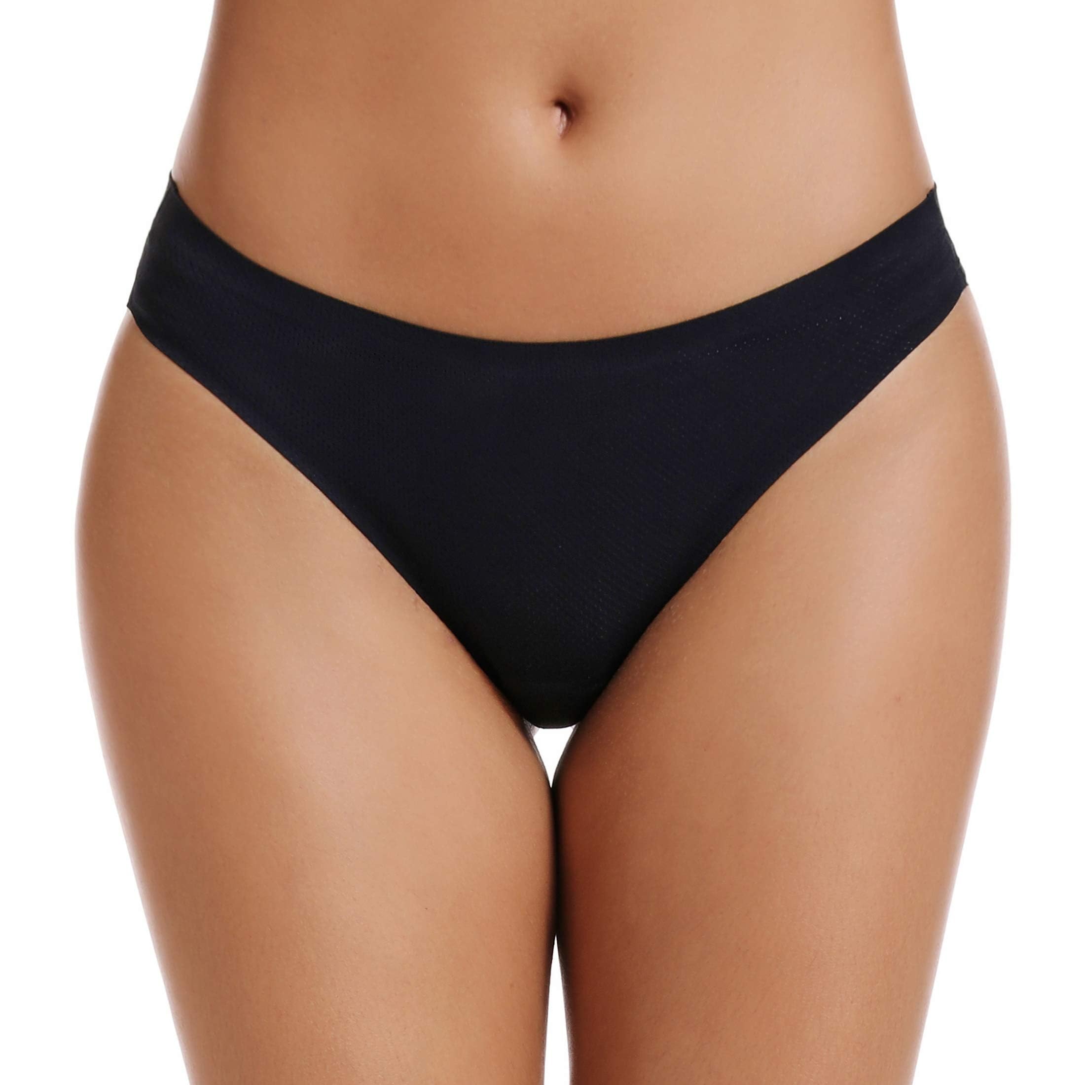 voenxe Seamless Women Underwear Thongs,No Show Ladies Thong,No Line Workout Breathable Comfortable Panties,Soft Undies,5-Pack: Large E-5 Pack Black