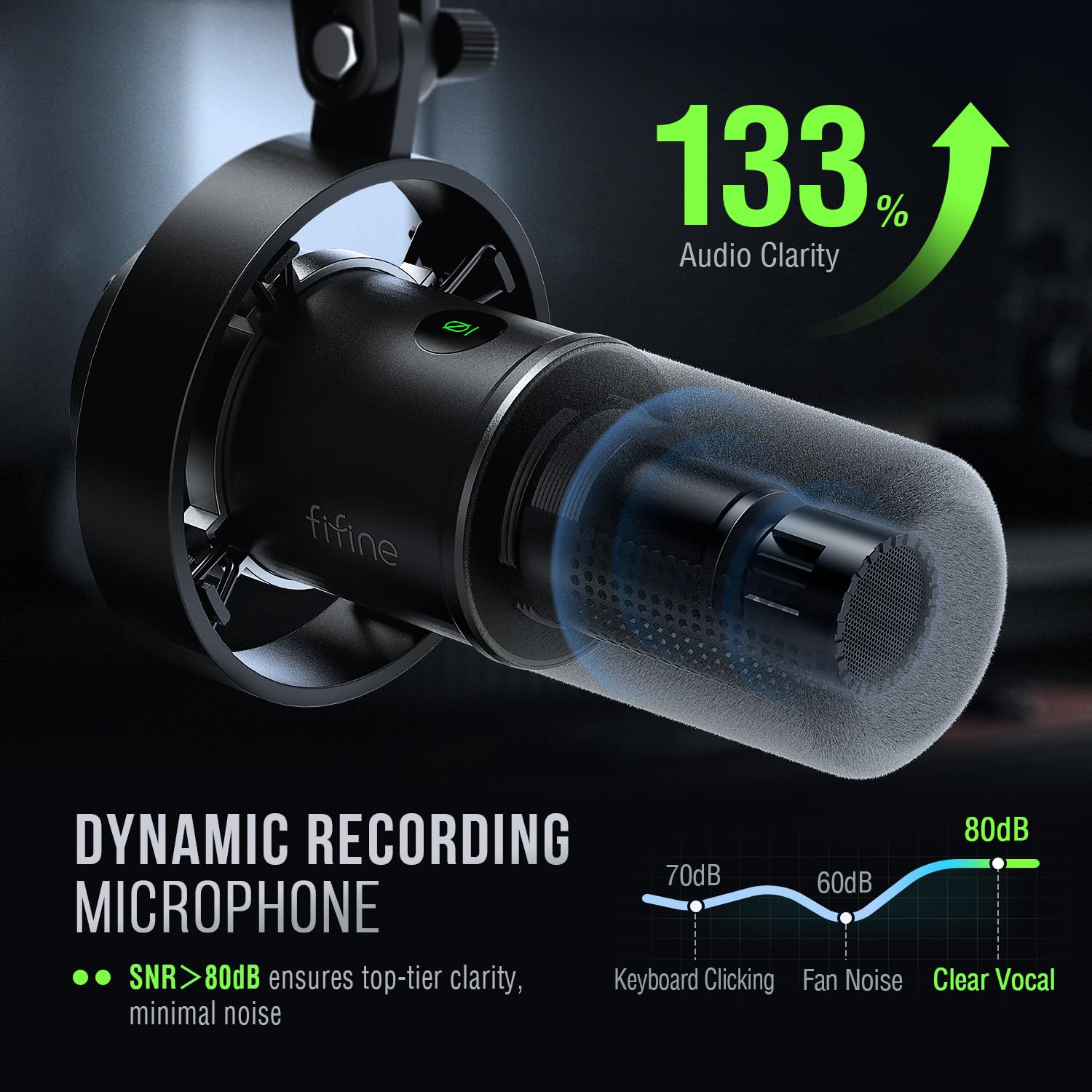 FIFINE K688 Podcast Microphone Kit, USB/XLR Dynamic Microphone with Boom Arm for PC/XLR Mixer, Gaming Mic with Mute Button, Headphone Jack for Vocal, Voice-Over, Streaming, Music Recording -K688CT: Black