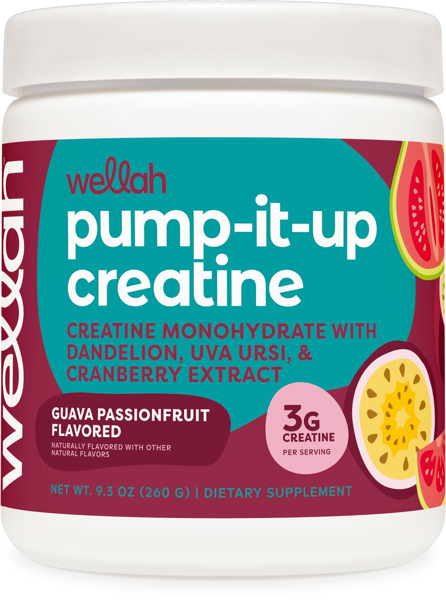 Wellah Pump-It-Up Creatine (50 Servings, ) - Creatine Monohydrate with Dandelion, Uva Ursi, & Cranberry Extract: Guava Passionfruit