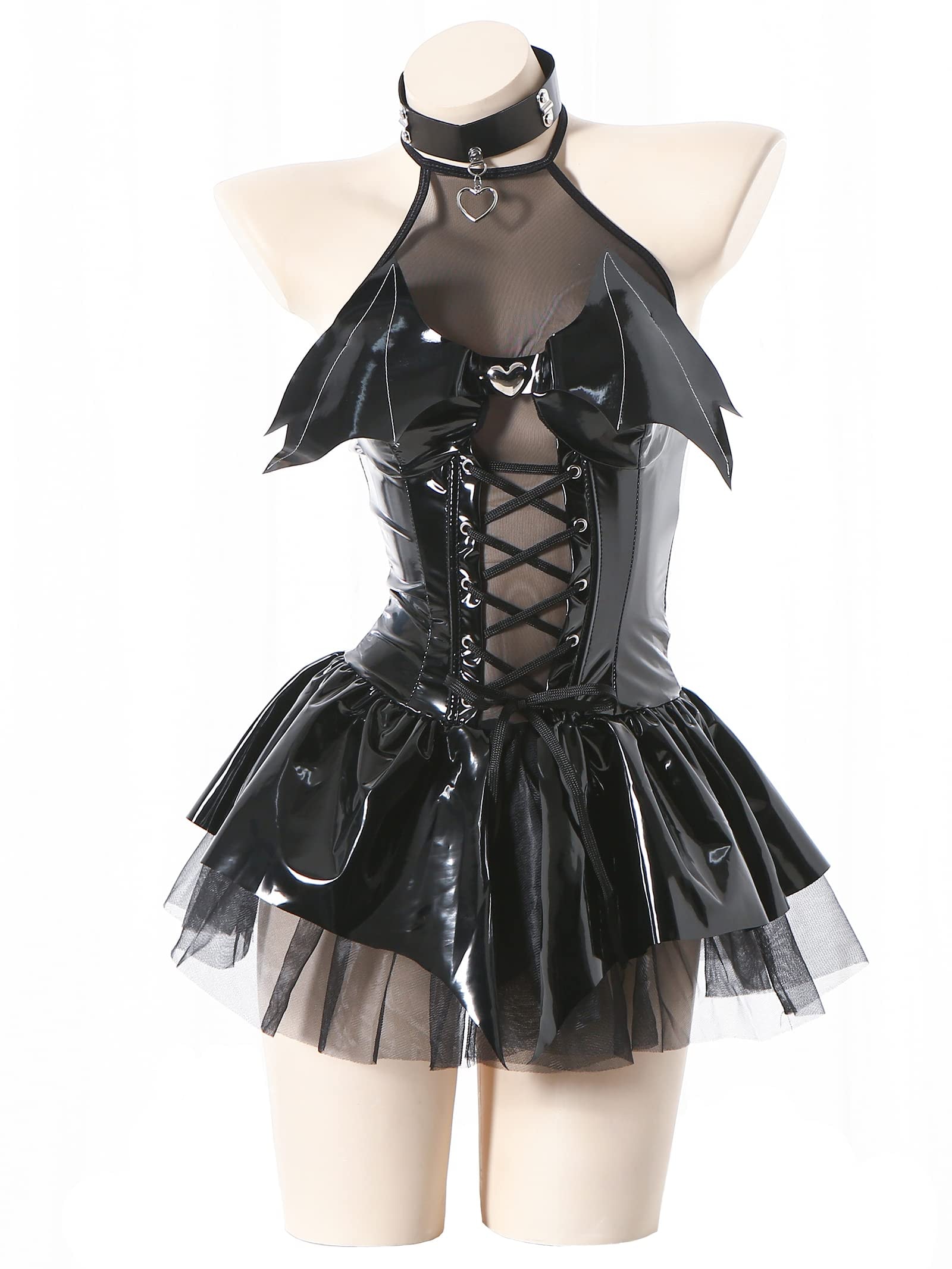 mzenuop Cosplay Lingerie For Women Cute Anime Lingerie Strap-On Bat Imp See-Through Skirt Set: Black Small/Medium