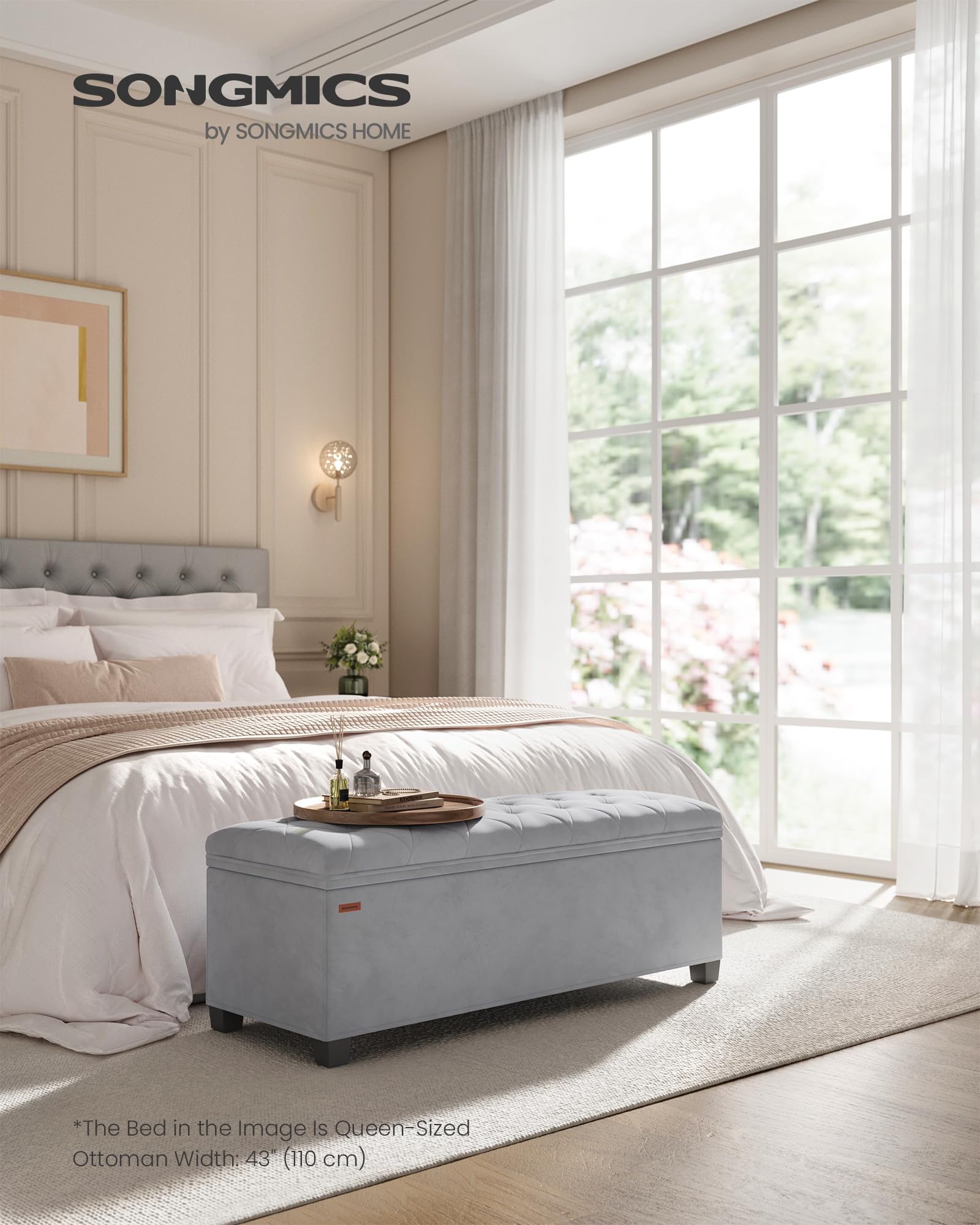 SONGMICS Velvet Storage Ottoman Bench, Foot Rest with Legs, 15.7 x 43 x 15.7 Inches, End of Bed Bench, Storage Chest, Load up to 660 lb, for Living Room, Bedroom, Entryway,  ULSF089C01: Dove Gray
