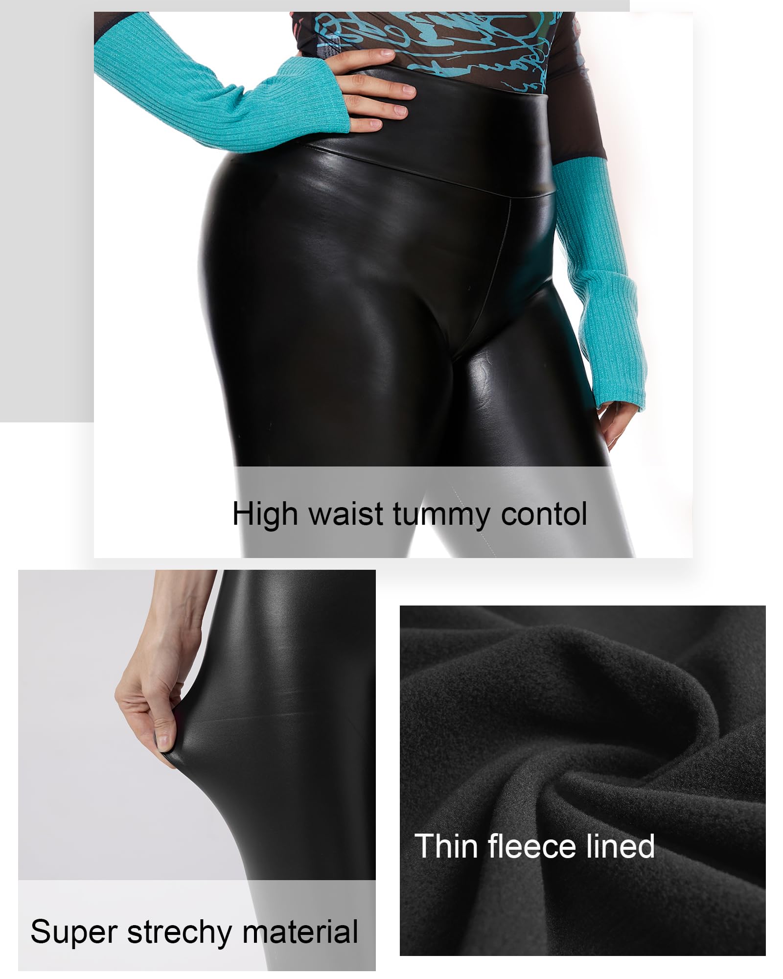 Tagoo Women's Stretchy Faux Leather Leggings Pants, Sexy Red High Waisted Tights: X-Small Black