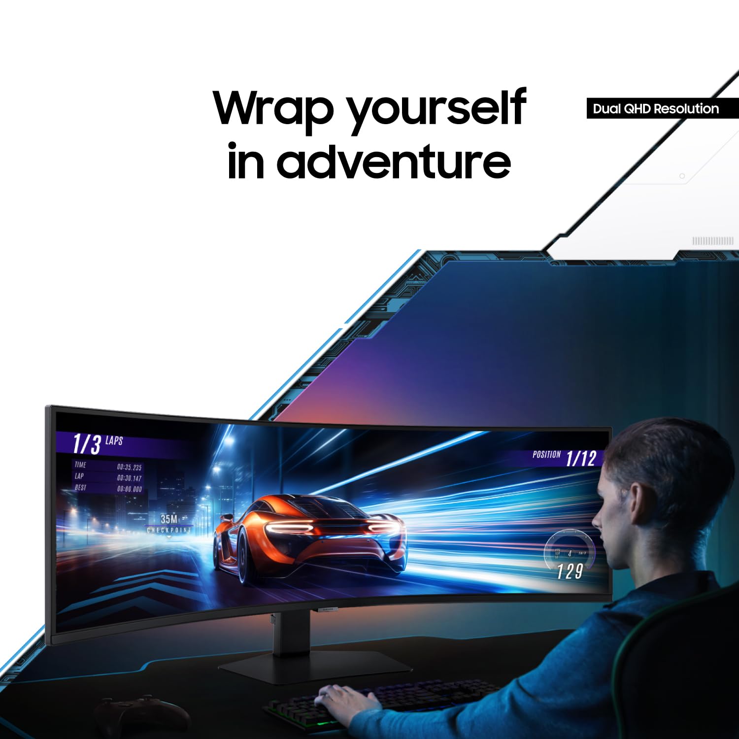 SAMSUNG 49" Odyssey G9 Series 1000R Curved Gaming Monitor LS49CG954ENXZA, DQHD, 1ms(GtG), VESA DisplayHDR 1000, 240Hz, AMD FreeSync Premium Pro, Height Adjustable Stand, Ultrawide Screen, 2024: DP Cable
