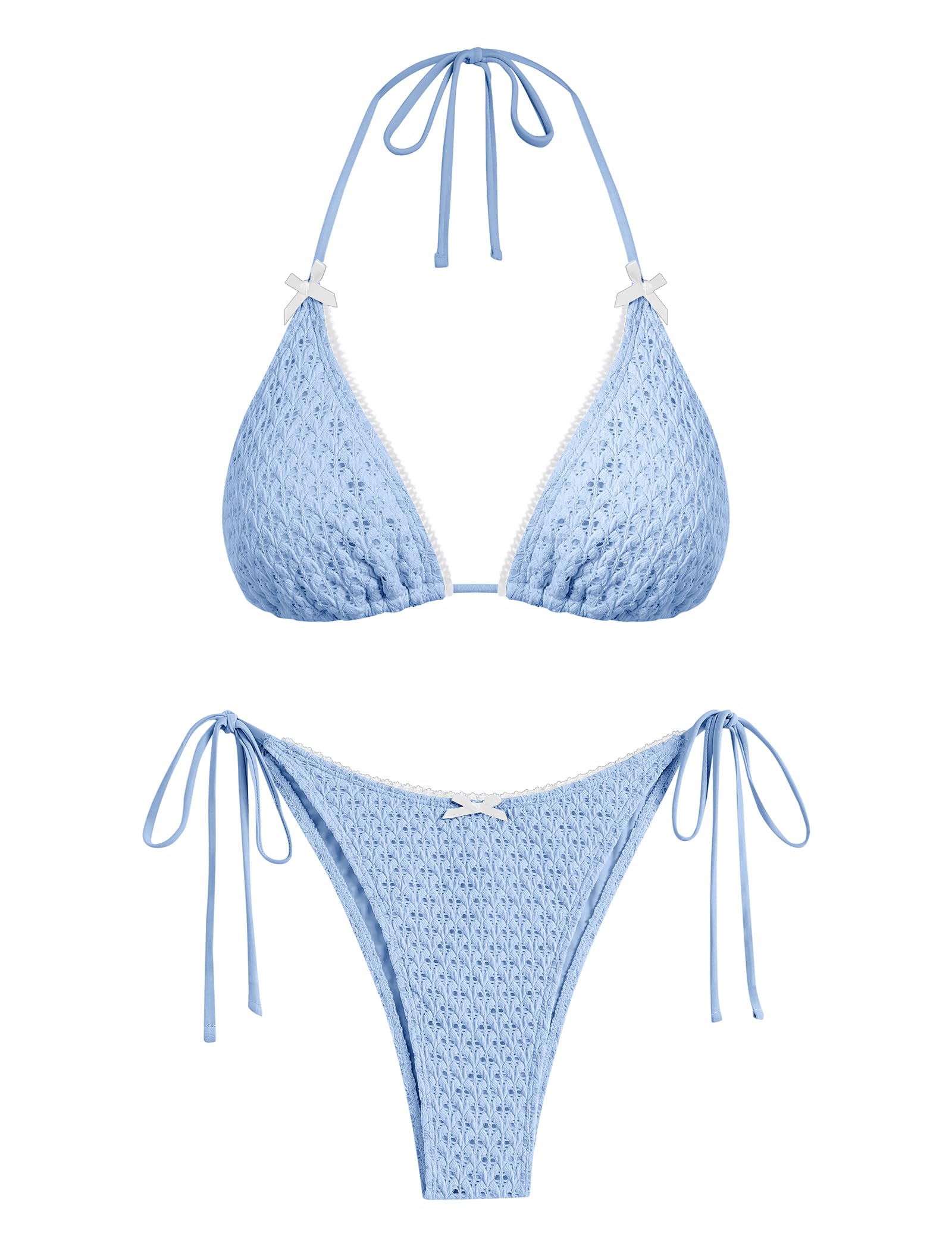 ZAFUL Women's Sexy Halter Bikini Sets Bow Decor Tiny Floral Print Bikini Swimsuits Tie Side Triangle Bathing Suits