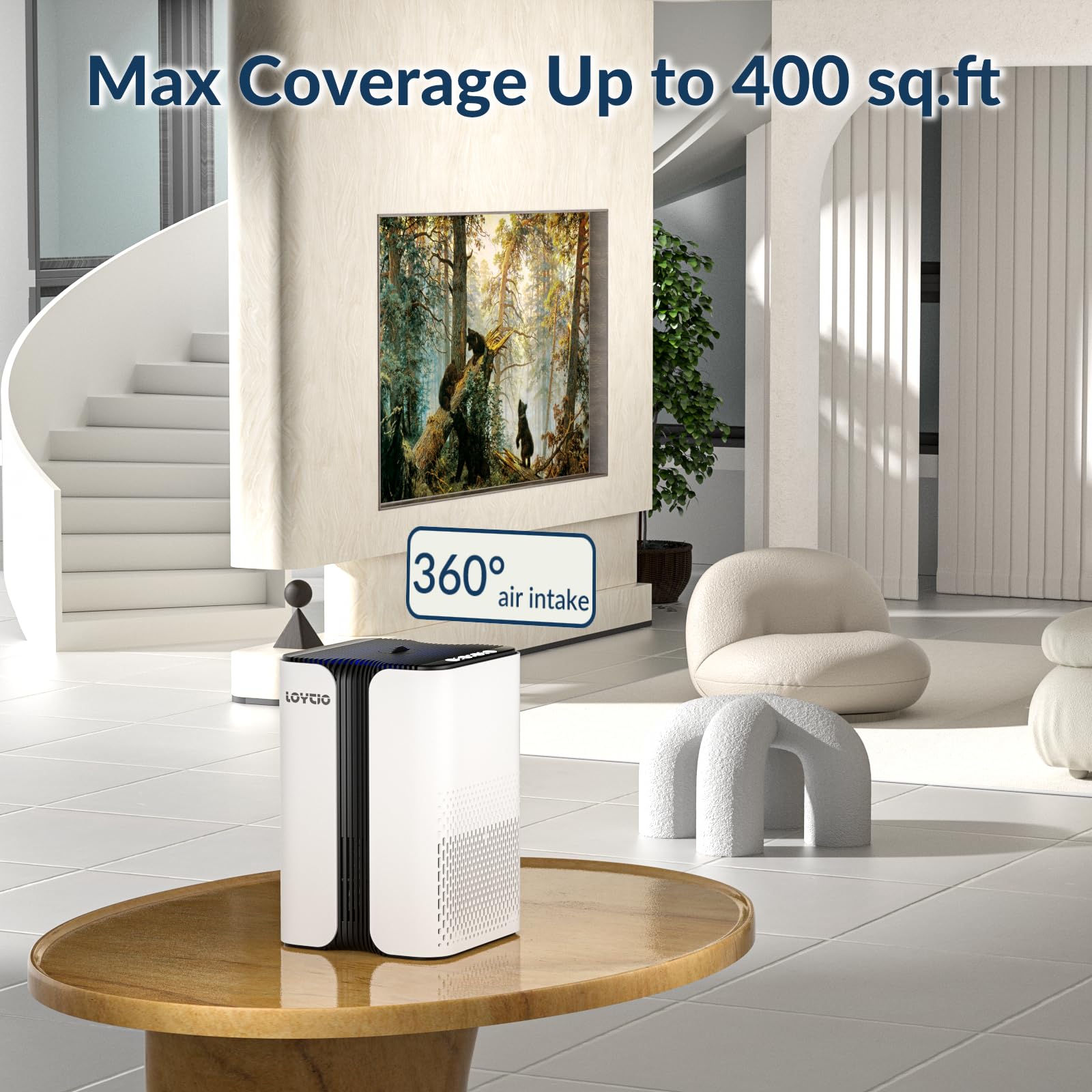 Air Purifiers for Home, HEPA Air Purifier Covers Up to 400 sq.ft Room, 24db Sleep Model, Night Light,3 Timers, with Aromatherapy for Bedroom, Dorm Room, Apartment, Kitchen-KJ7