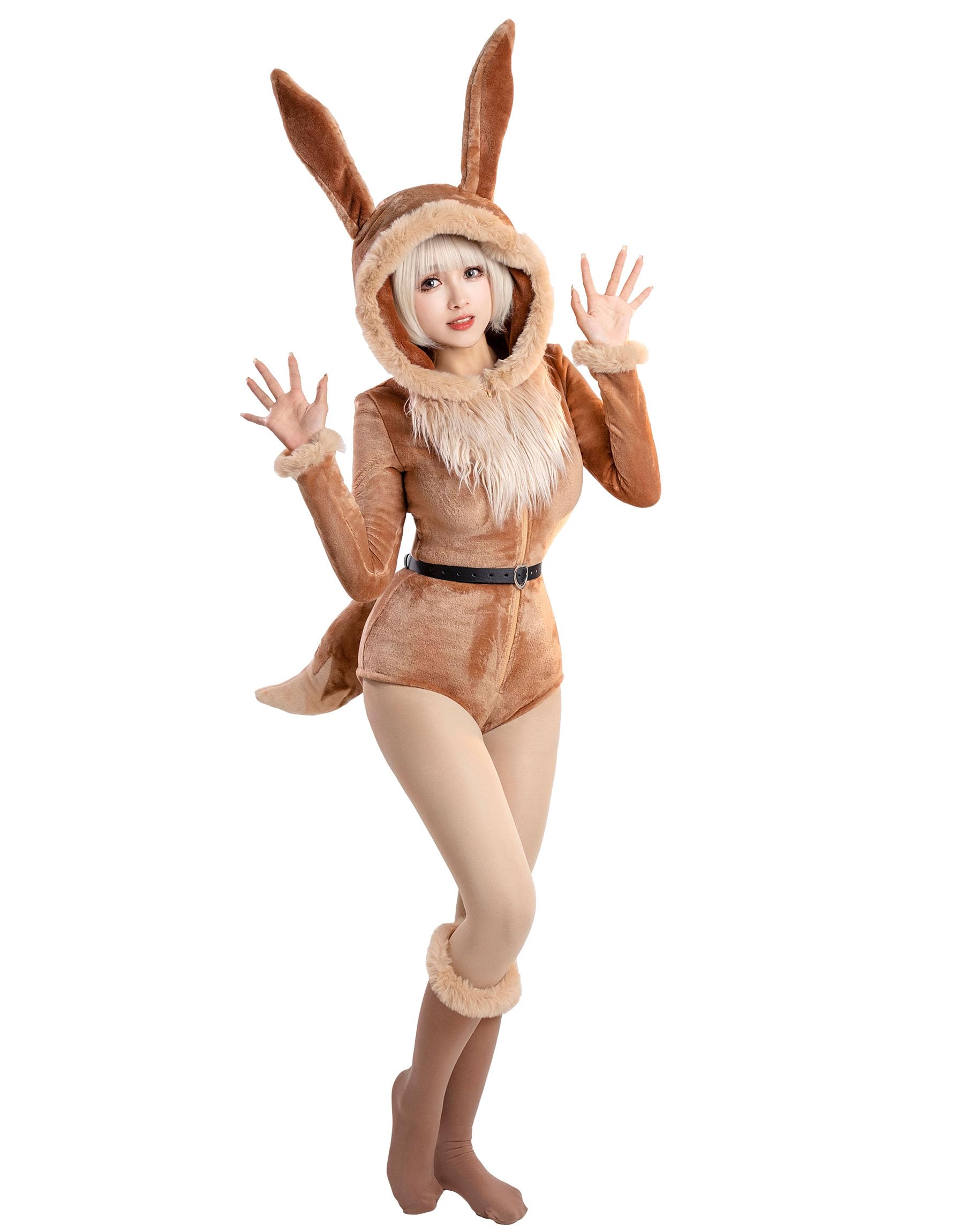 Mobbunny Women Onesie Animal Romper Fuzzy Pajamas Brown Loungewear Fluffy Hooded Homewear Christmas Halloween Cosplay: Small