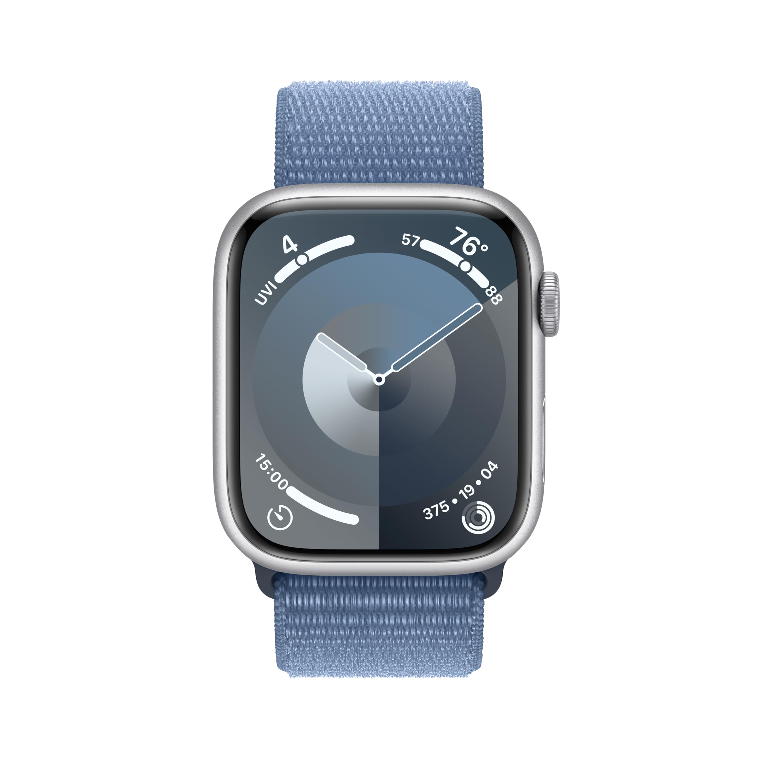 Apple Watch Series 9 [GPS 41mm] Smartwatch with Pink Aluminum Case with Light Pink Sport Loop One Size. Fitness Tracker, ECG Apps, Always-On Retina Display, Carbon Neutral: Silver Aluminum Case with Winter Blue Sport Loop 45mm Case One Size - fits 145&#x2013;220mm wrists