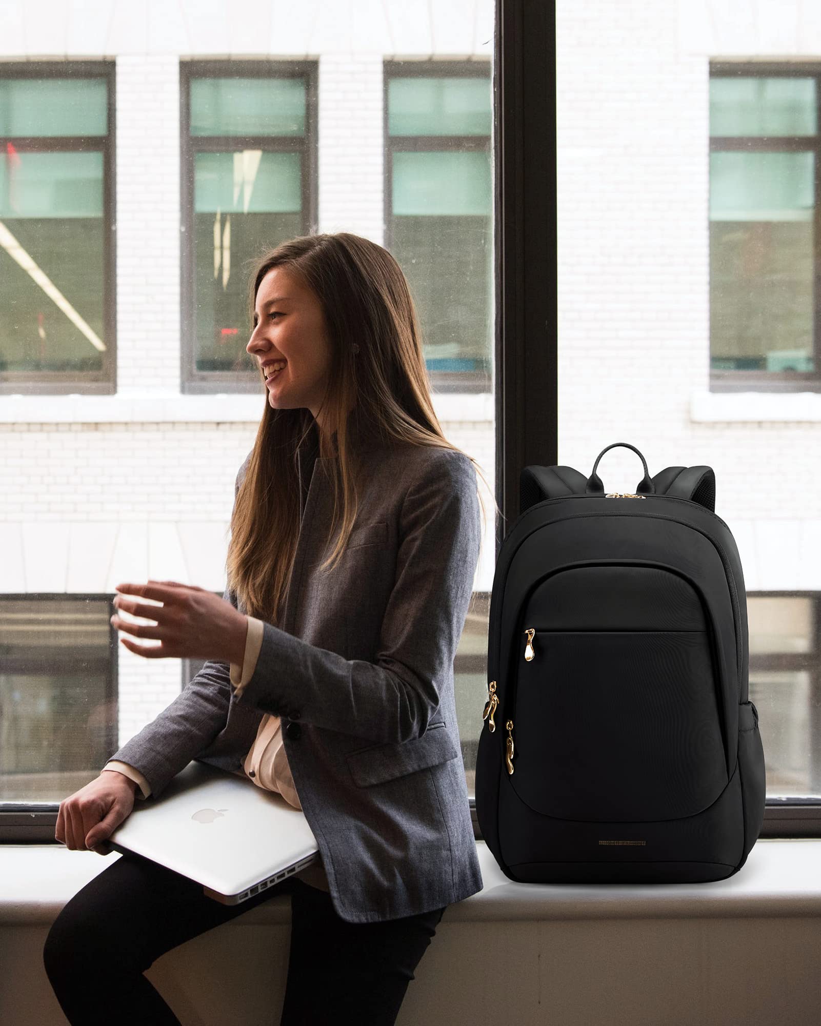 LIGHT FLIGHT Travel Backpack for Women, 15.6 Inch Laptop Backpack with USB Charging Hole, Water Resistant College Bookbag, Large Capacity Black Computer Backpacks for Work, Black: 15.6 Inch 01-black