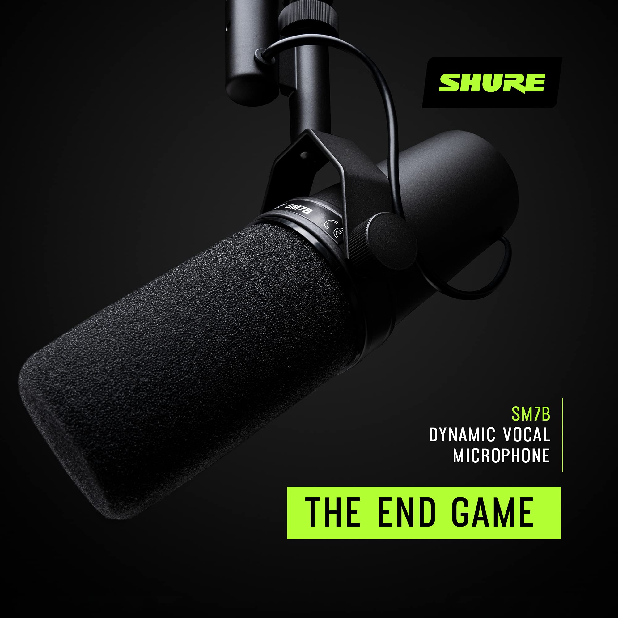 Shure  Microphone - Vocal Dynamic Studio Mic for Broadcast, Podcast, Recording, Gaming & Streaming, XLR, Rugged Construction, Detachable Windscreen, Smooth Sound, Warm Vocals, Wide-Range Frequency: SM7B