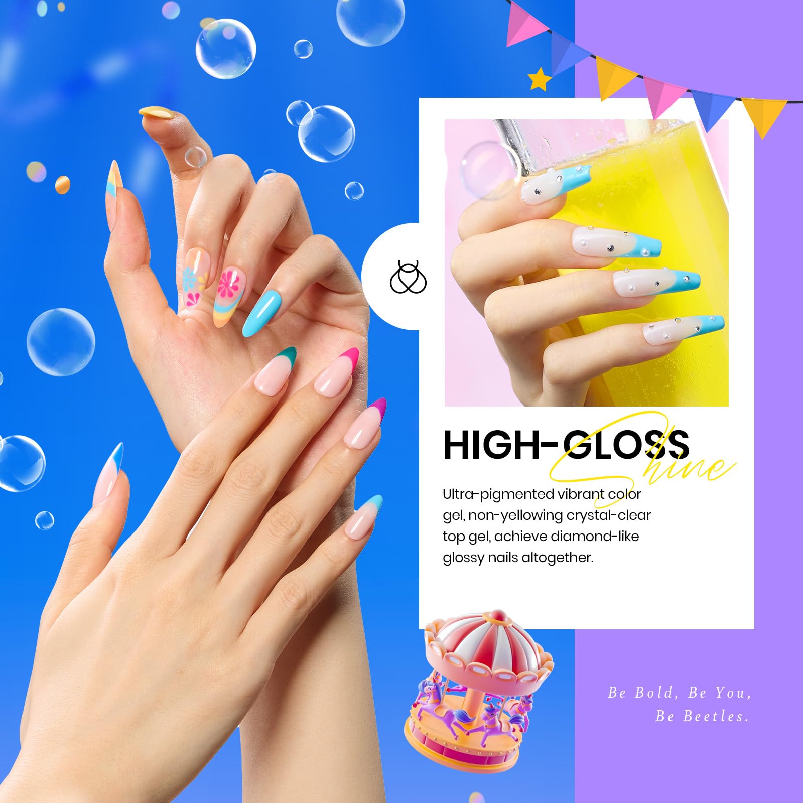 beetles Gel Polish Set Summer Gel Nail Polish Kit Pastel 36 Pcs 32 Colors with Base Top Coat Hot Pink Green Black White Burgundy Red Blue Purple Gifts for Women Fingertip Palette: 20 Colors Fantasyland Collection