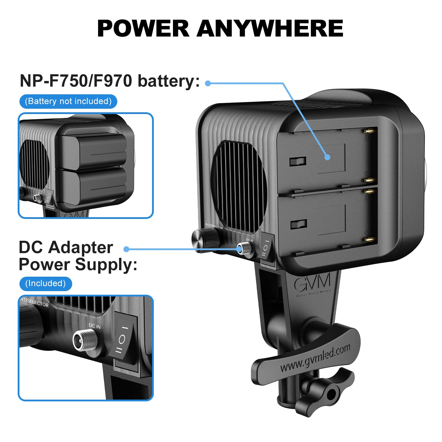 GVM 80W Video Light, Continuous Lighting for Photography with Bowens Mount, , 44100Lux/0.5m Studio Light with APP, CRI 97+ 8 Scene Lights Support AC Adapter & NP Battery: 5600K