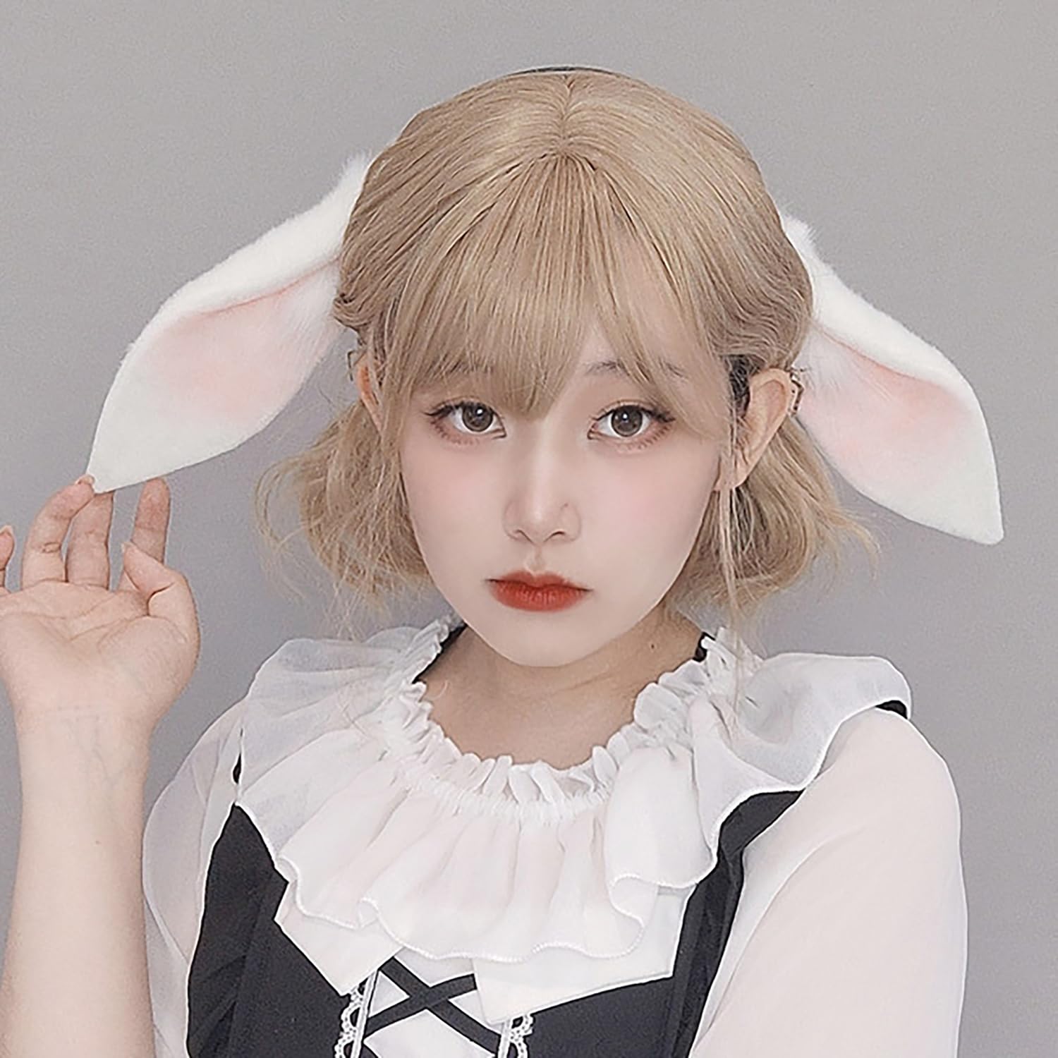 Faylay Women/Girls Cosplay Bunny Ears Rabbit Headband Animal Ears Furry Bunny Ears Party Accessories (MHTCET-2Black): Mhtcet-1white