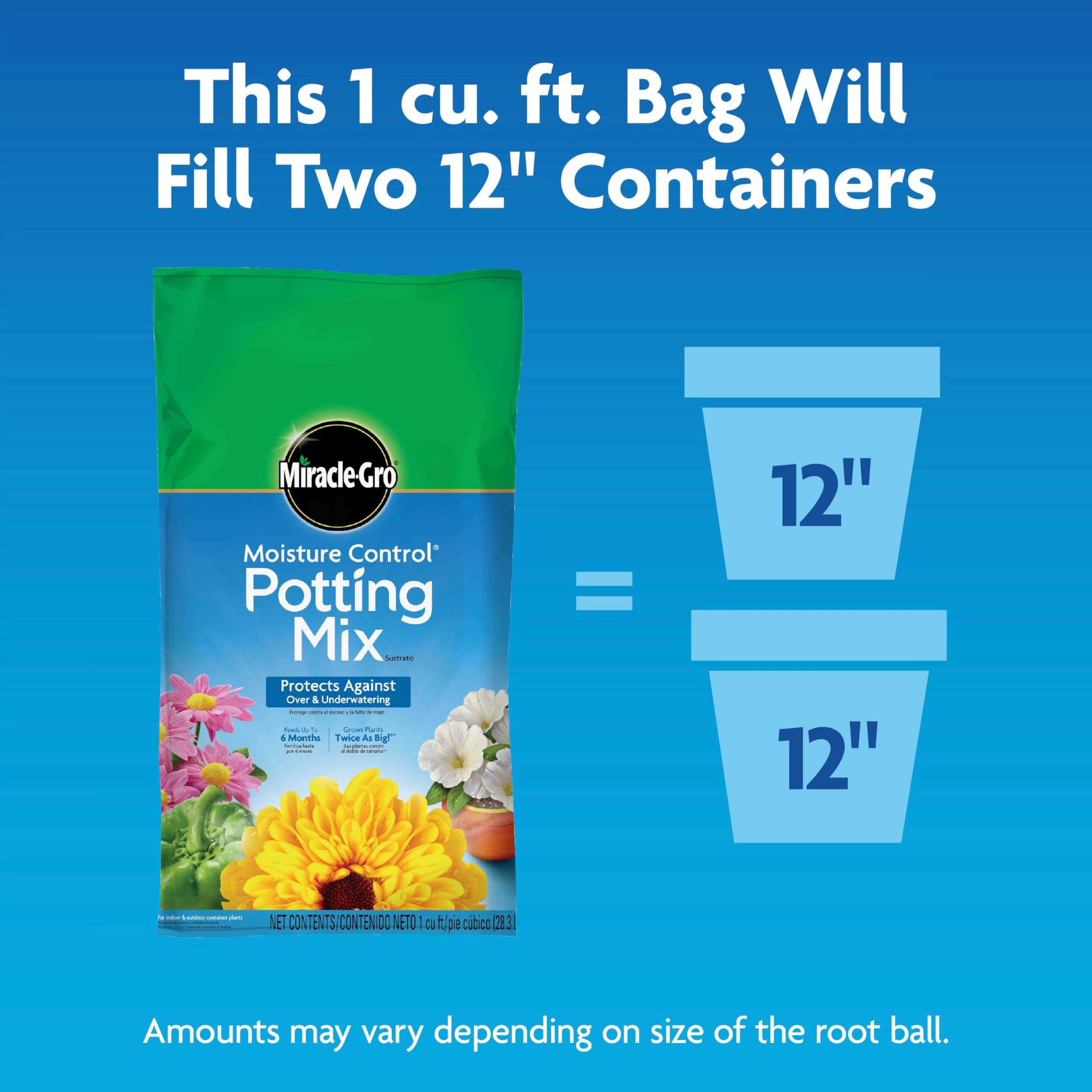 Miracle-Gro Moisture Control Potting Mix, For Container Plants, Protects against Over- and Under-Watering, 8 qt., 2-Pack