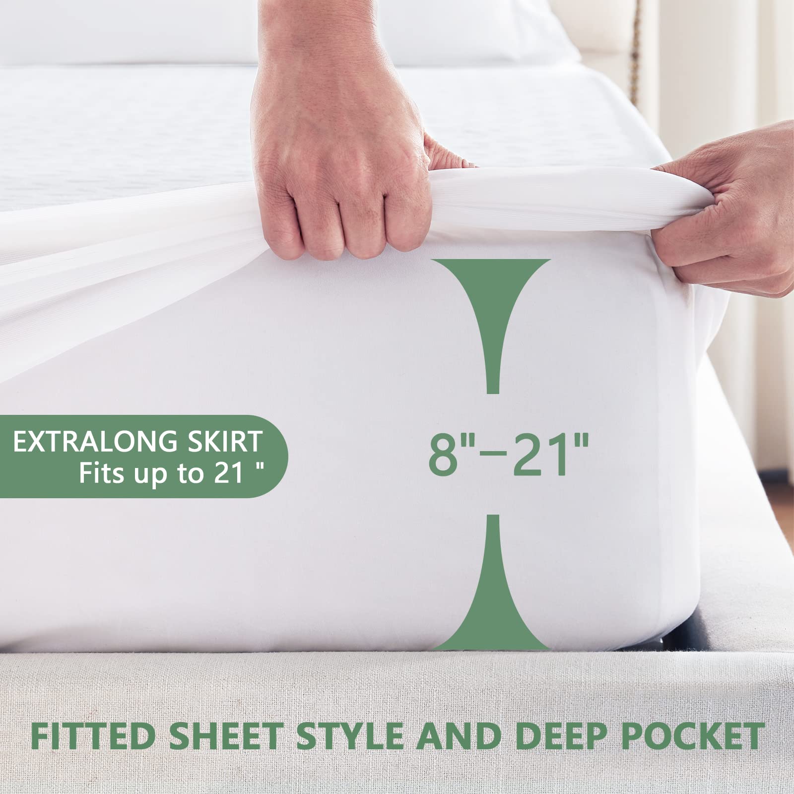 Premium 100% Waterproof Mattress Protector Twin Size, Breathable Bed Cover 3D Air Fabric Cooling Mattress Pad Cover Smooth Soft Noiseless Washable, 8''-21'' Deep Pocket (White): Twin White