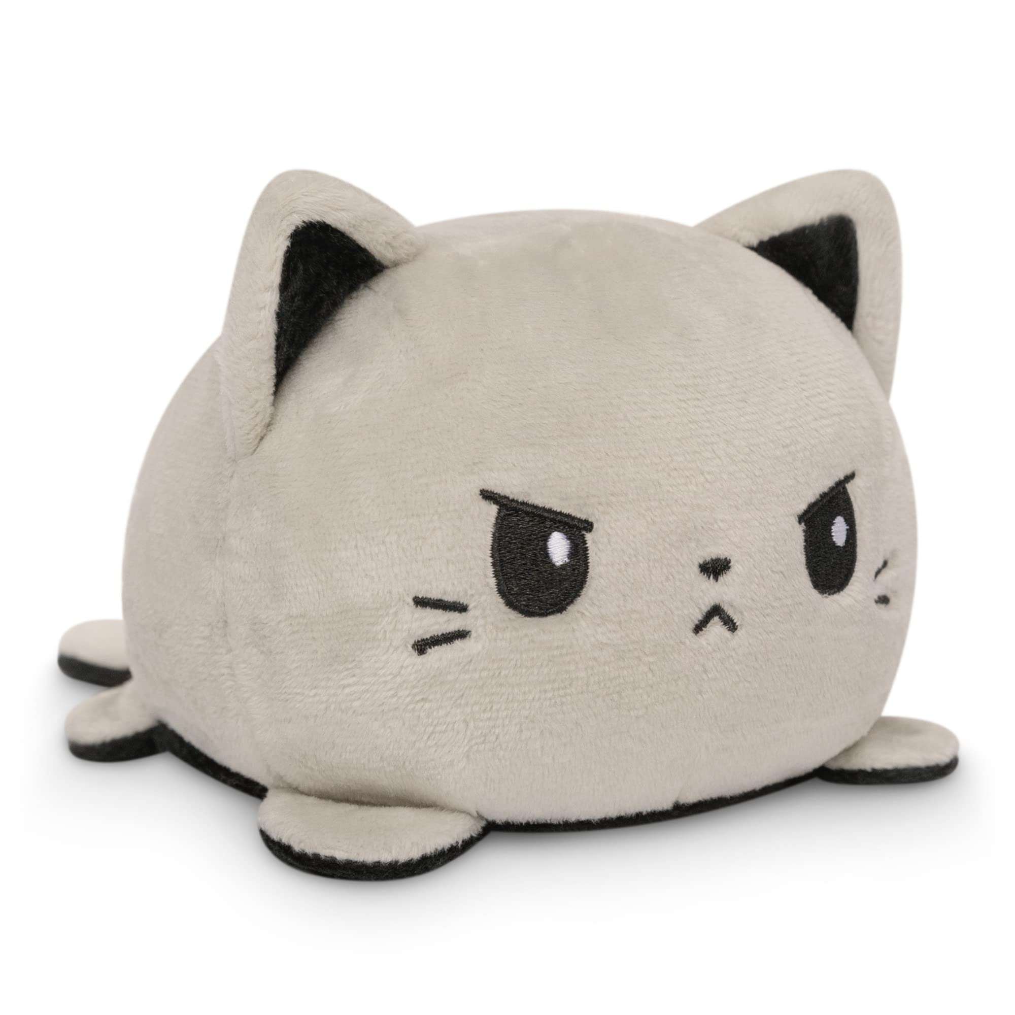 TeeTurtle - The Original Reversible Cat Plushie - Black + Pumpkin - Cute Sensory Fidget Stuffed Animals That Show Your Mood - Perfect for Halloween!: Black + Gray Cat