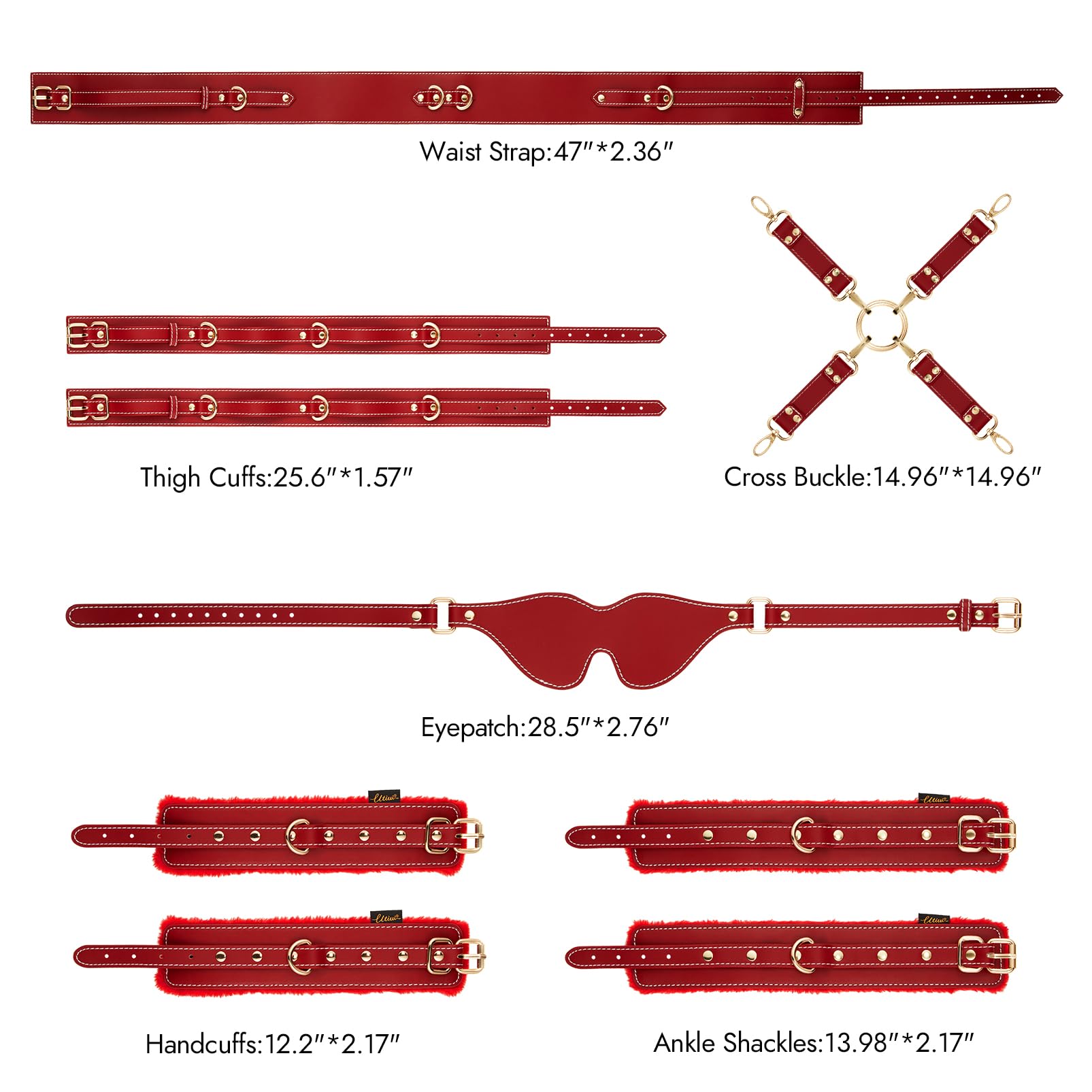UTIMI Sex Bondage BDSM Kit Restraints 6PCS Sets with Adjustable Handcuffs Ankle Cuff Thigh Cuffs Blindfold Cross Strap Waist Strap Adult SM Games Sex Toys for Men Women and Couples
