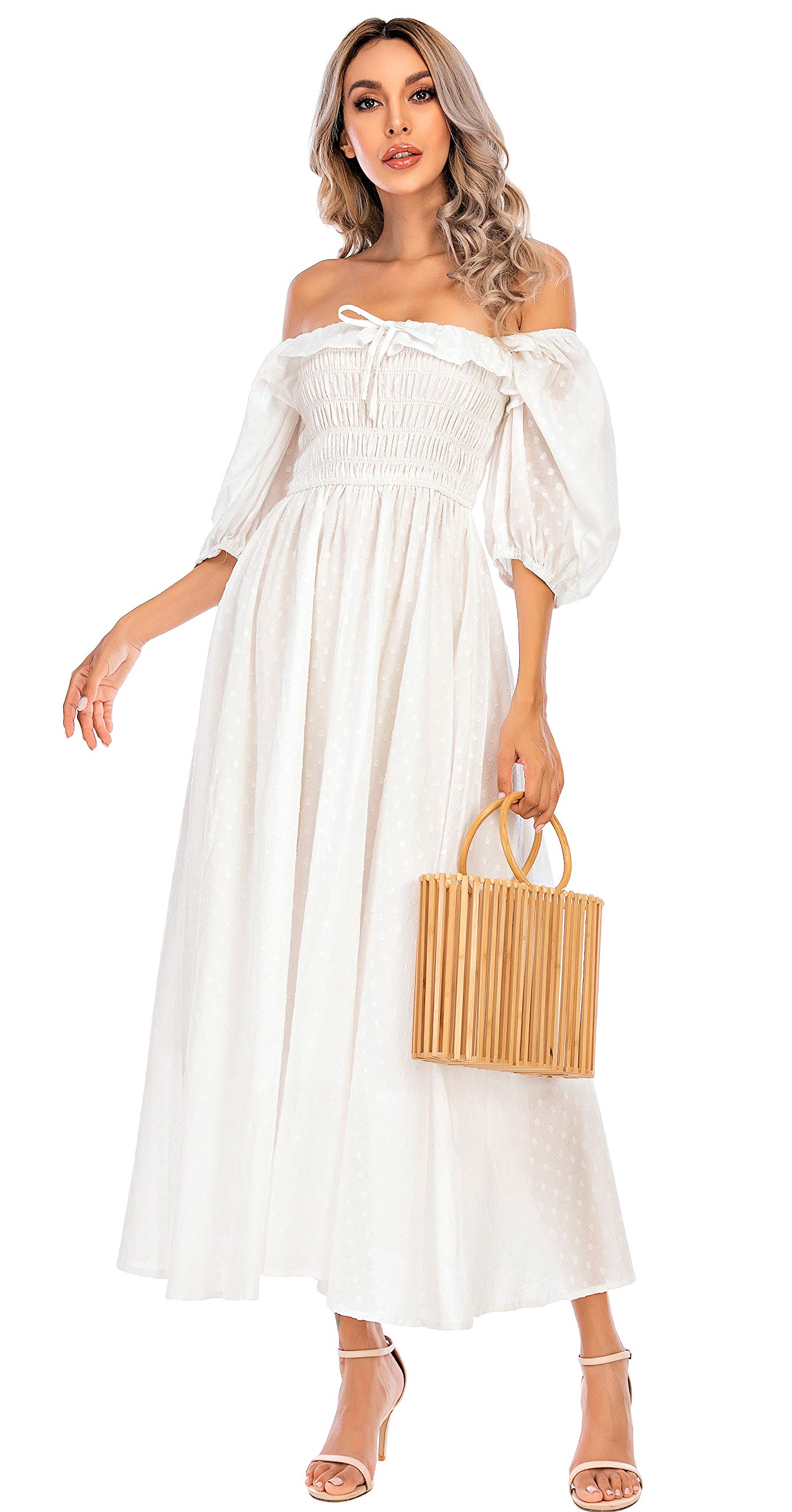 R.Vivimos Vintage A Line Ruffled Dresses: Medium White-1
