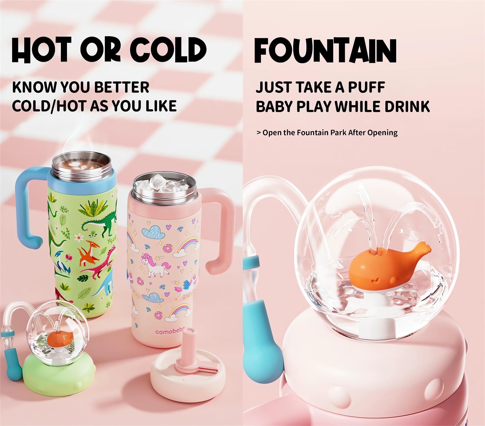 Stainless Steel Whale Fountain Tumbler with Handle 2025 Drinking Cup with Whale Squirt Insulated Travel Tumblers Kids Weighted Sippy Cup No Spill Cute Water Bottle with Lids and Straws Leak Proof ()