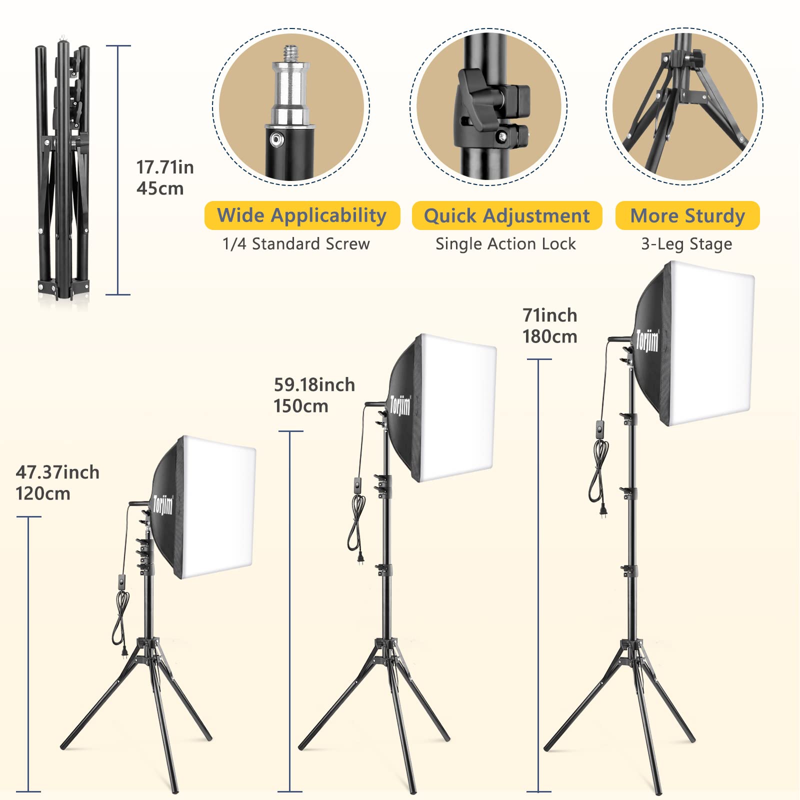 Torjim Softbox Photography Lighting Kit, 16'' x 16'' Professional Softbox Lighting Kit with 85W 3000-7500K LED Bulbs, Studio Lights for Photography/Video Recording/Live Streaming/Portraits Shooting: 16inch