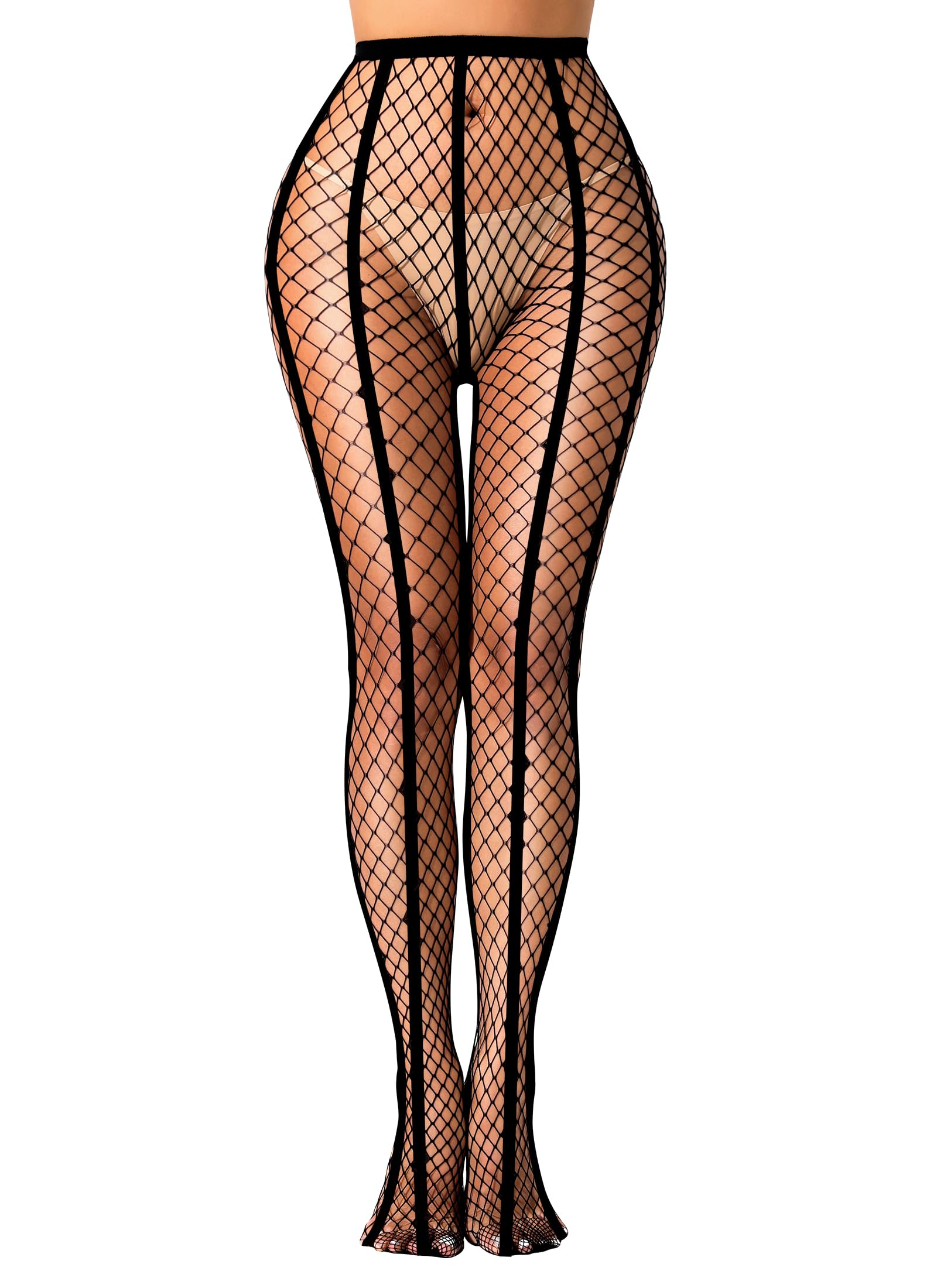 ITERDIN Sexy Striped Fishnets Stockings Tights Fishnet Stockings For Women Black Fishnets Womens