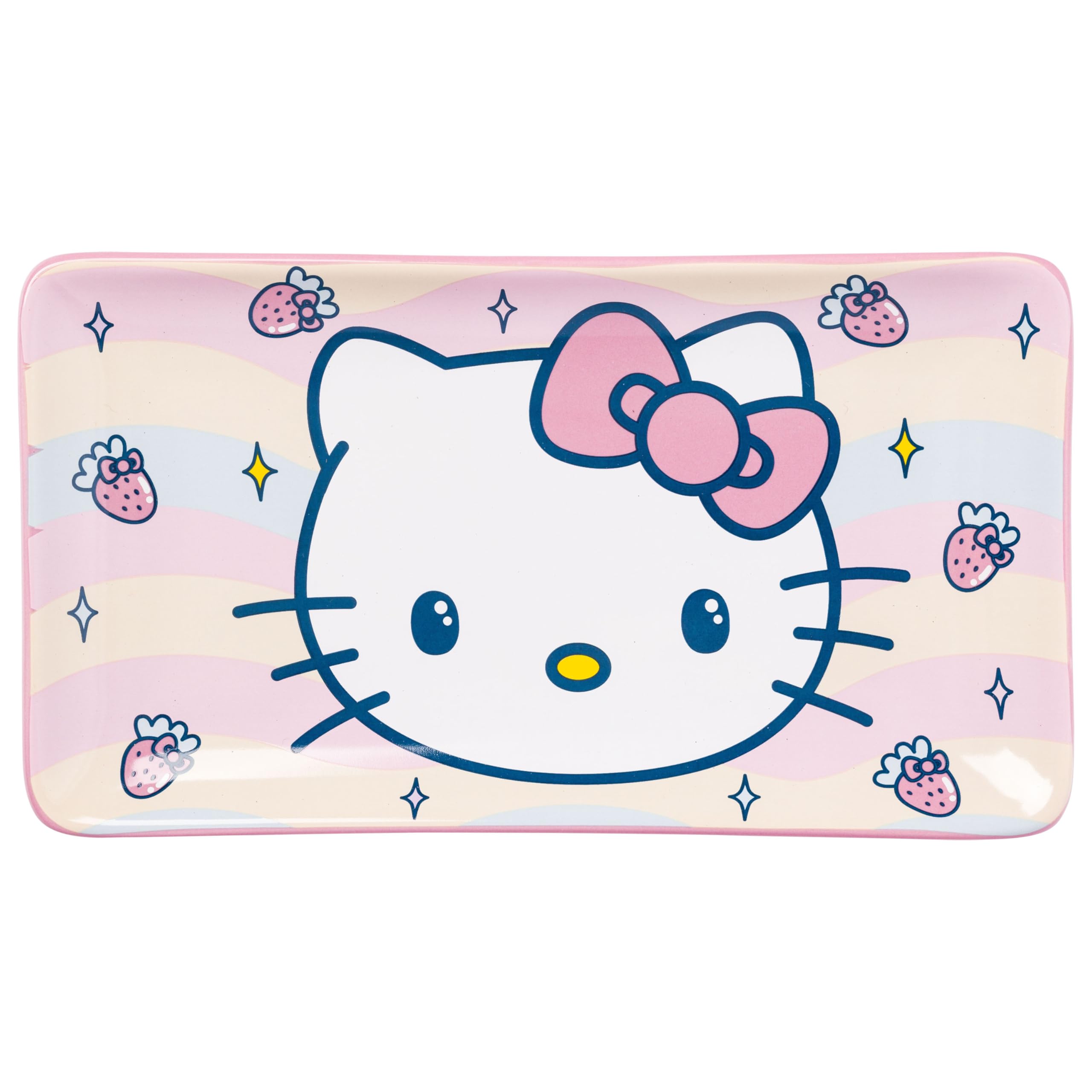 Silver Buffalo Sanrio  Kawaii Ceramic Sushi Set with Dipping Sauce Dish and Matching Chopsticks: Hello Kitty Strawberries and Bows