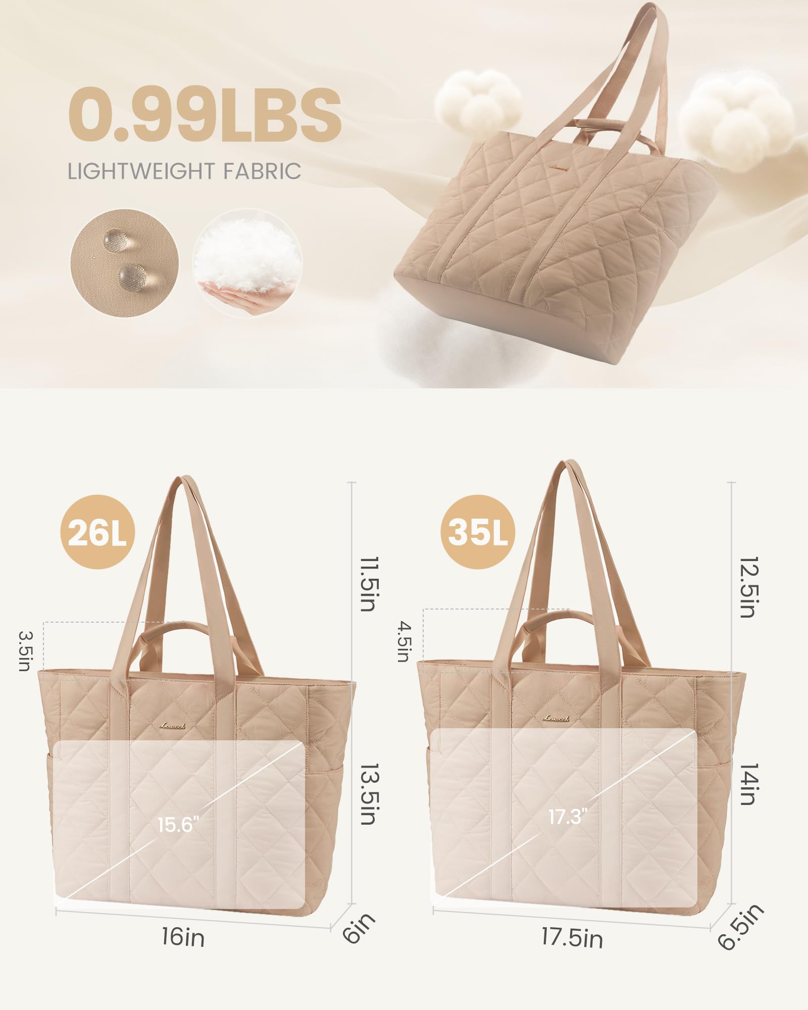 LOVEVOOK Tote Bag for Women,Large Puffer Tote Bag with Zipper,Quilted Puffy Work Bag Purse for Travel Beach Gym Weekend