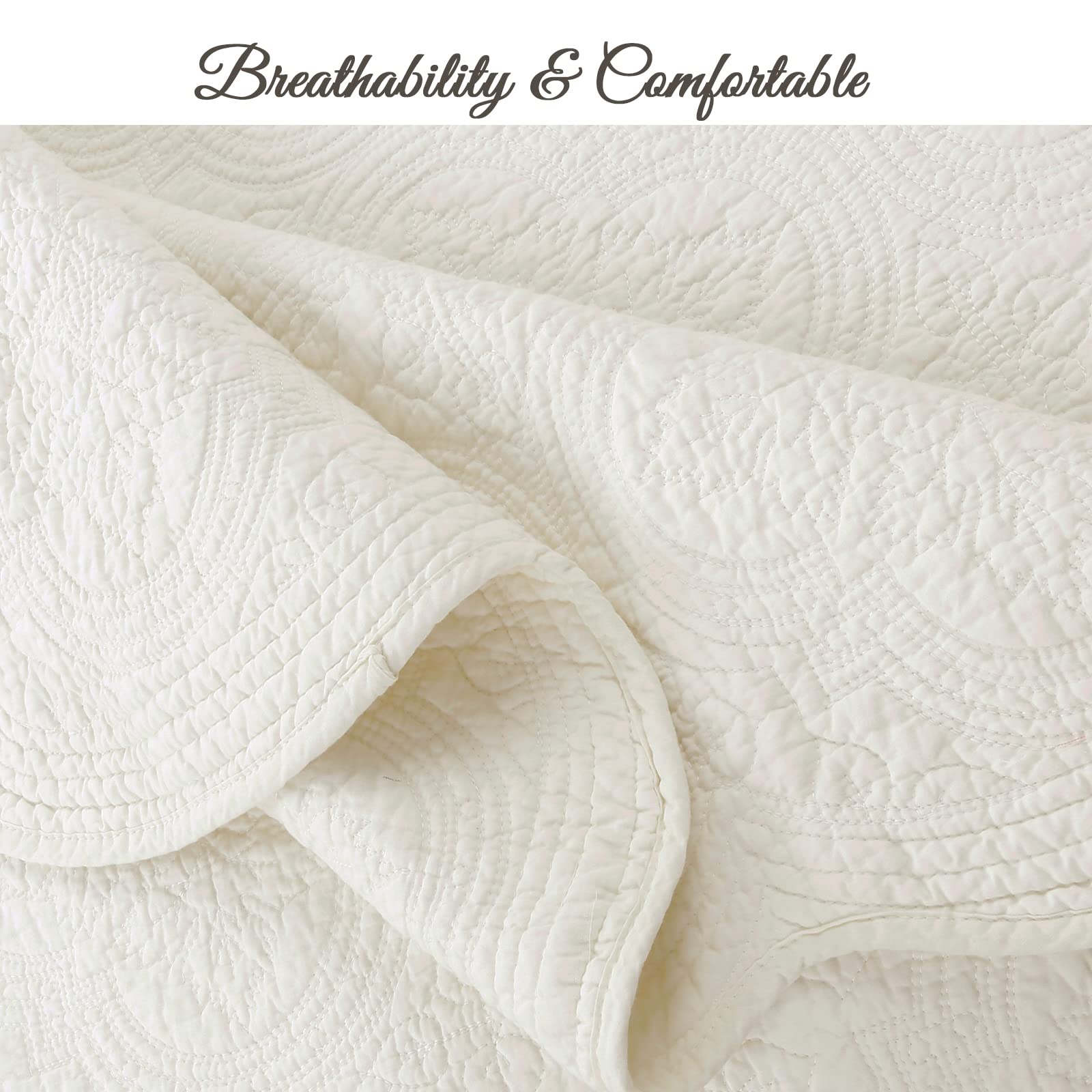 Cozy Line Home Fashions 100% Cotton Victorian Medallion Solid White Matelasse Embossed Bedding Quilt Set, Reversible Lightweight Bedspread, Coverlet for All Season (Blantyre - White, King - 3 Piece)