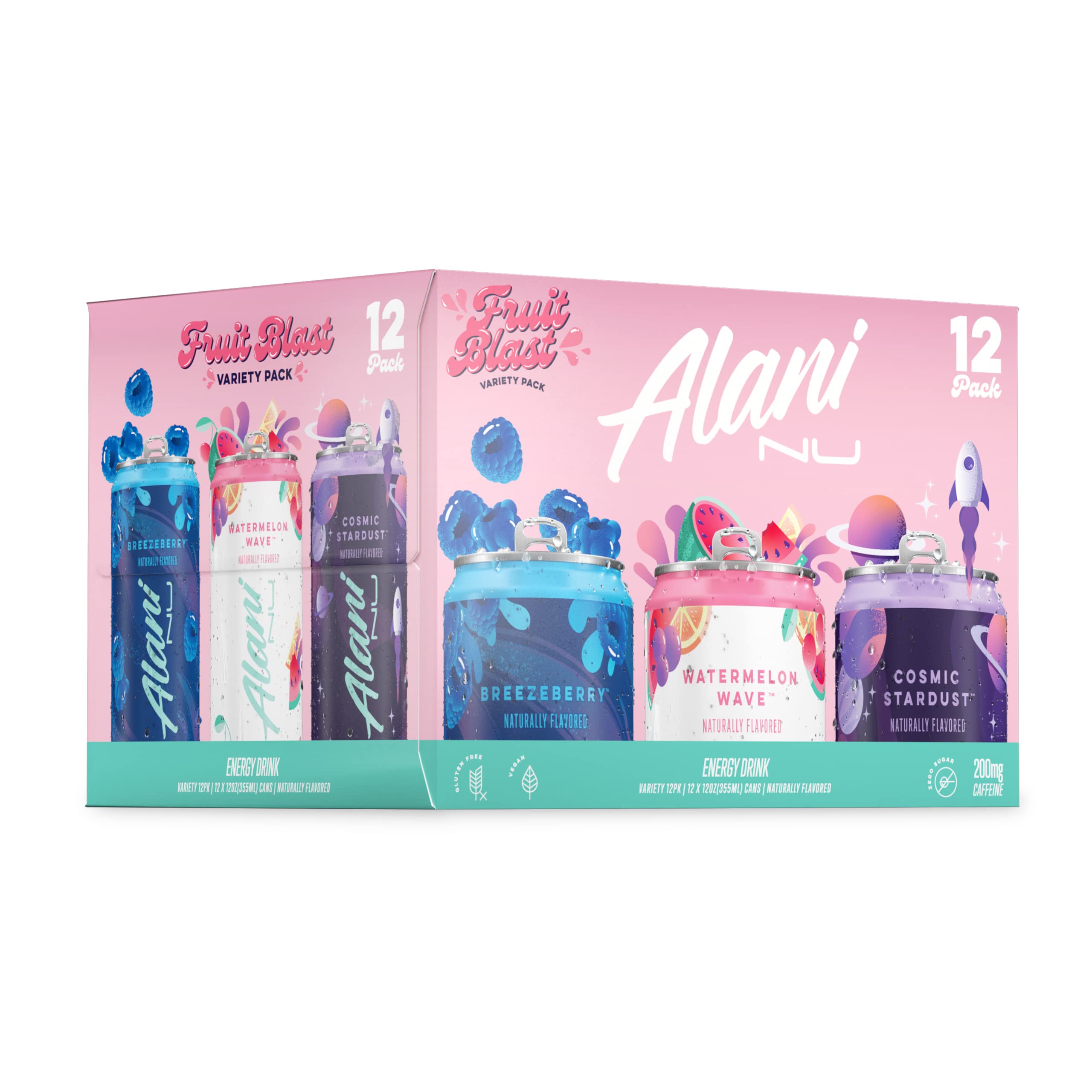 Alani Nu DREAM FLOAT, Sugar Free, Low Calorie Energy Drinks, 200mg Caffeine, Biotin, B Vitamins, Zero Sugar, 10 Calories, 12 Fl Oz Cans, 24 Pack: Alani Nu FRUIT BLAST VARIETY Sugar Free, Low Calorie Energy Drinks | 200mg Caffeine | Biotin B Vitamins | Zero Sugar | 10 Calories | 12 Fl Oz Cans | 12 Pack