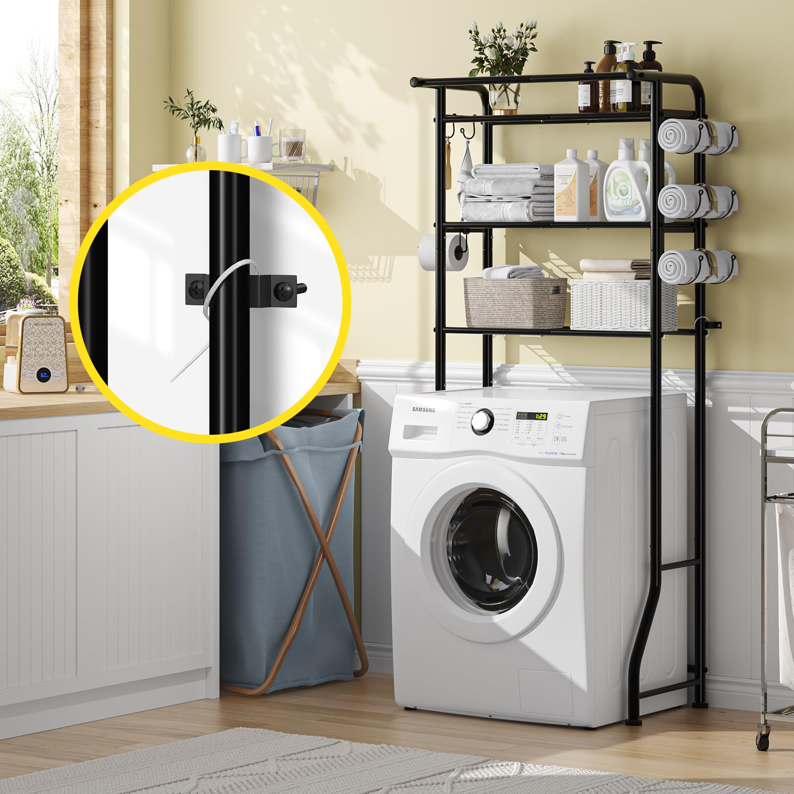 Simple Trending 3 Tier Over The Toilet Rack, Shelf Bathroom, Bathroom Stand Organizer Space Saver,: Black