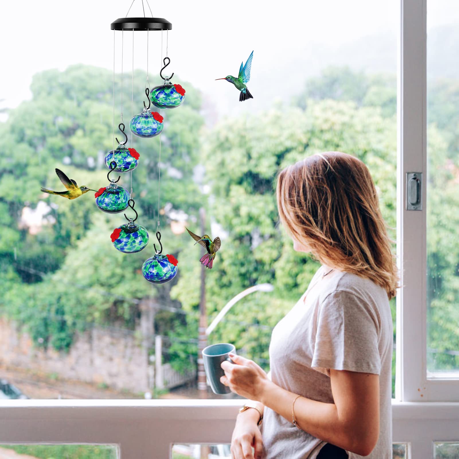 Headak Life Charming Wind Chimes Hummingbird feeders for Outdoors Hanging ant and bee Proof,Never Leak,Perfect Garden Decor for Outside thumbnail 2