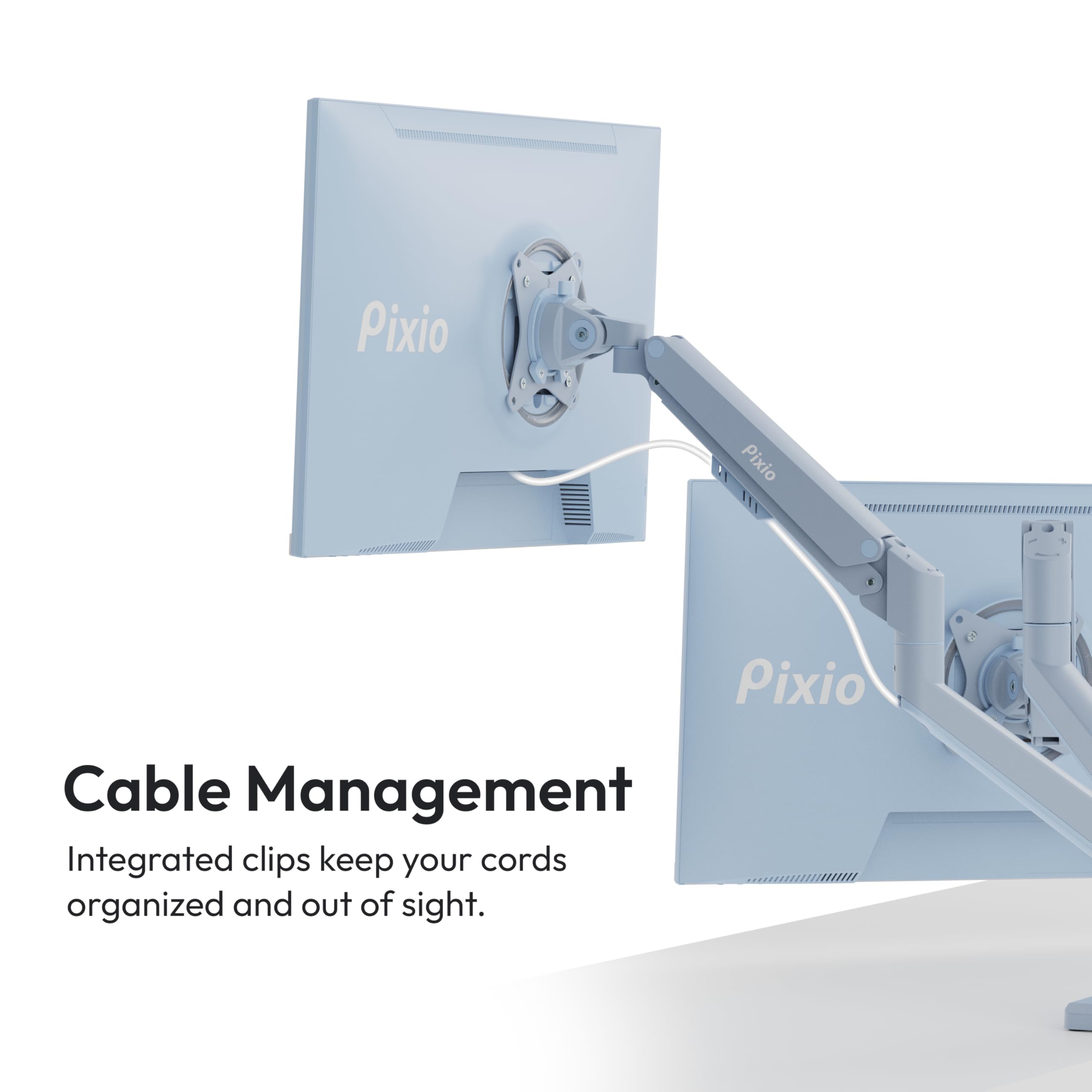 Pixio PS1D Wave Blue Dual Monitor Arm Stand Desk Mount - Fits up to 32 inches Monitors and up to 19.8lbs. VESA Compatibility and Integrated Cable Management