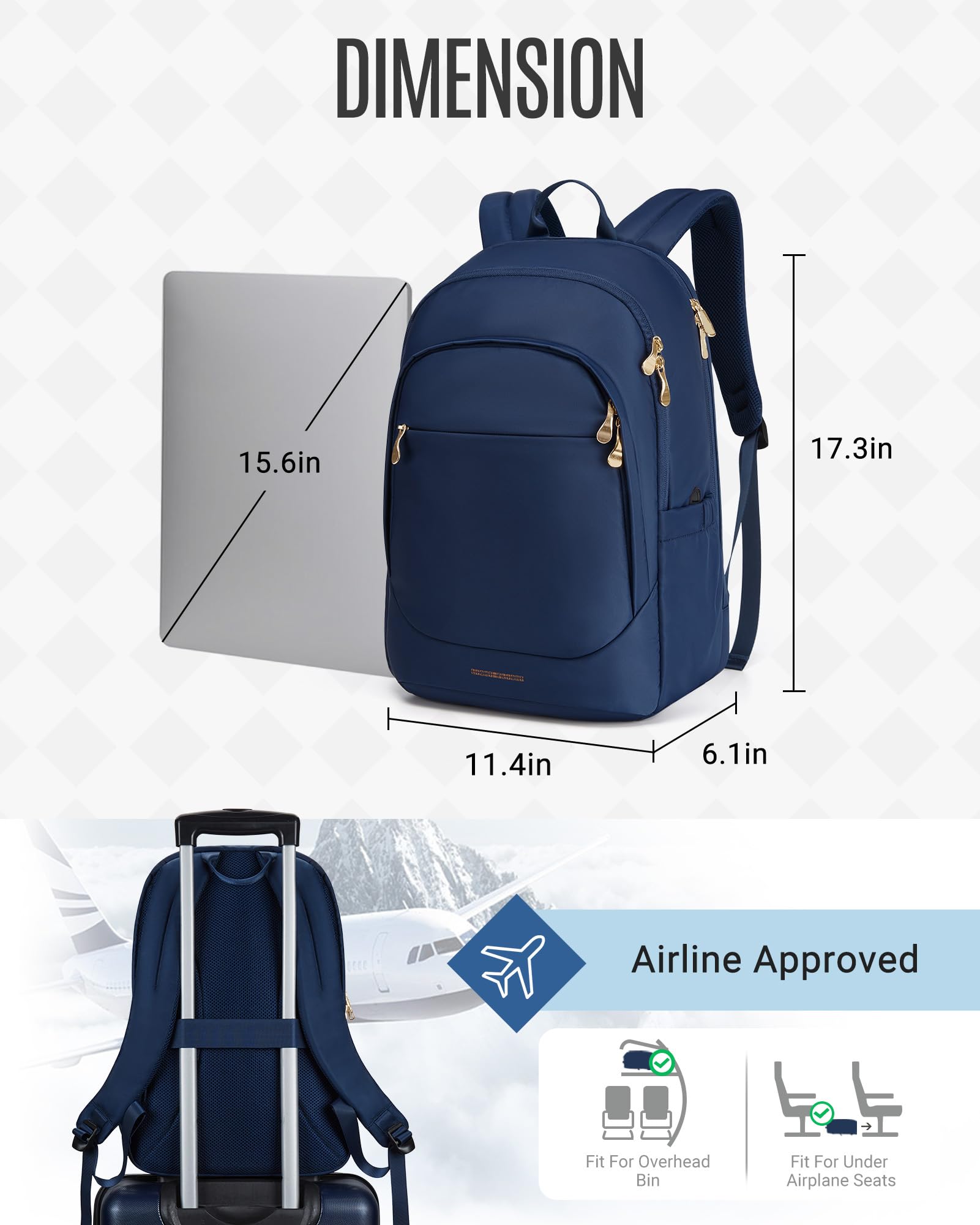 LIGHT FLIGHT Travel Backpack for Women, 15.6 Inch Laptop Backpack with USB Charging Hole, Water Resistant College Bookbag, Large Capacity Black Computer Backpacks for Work, Black