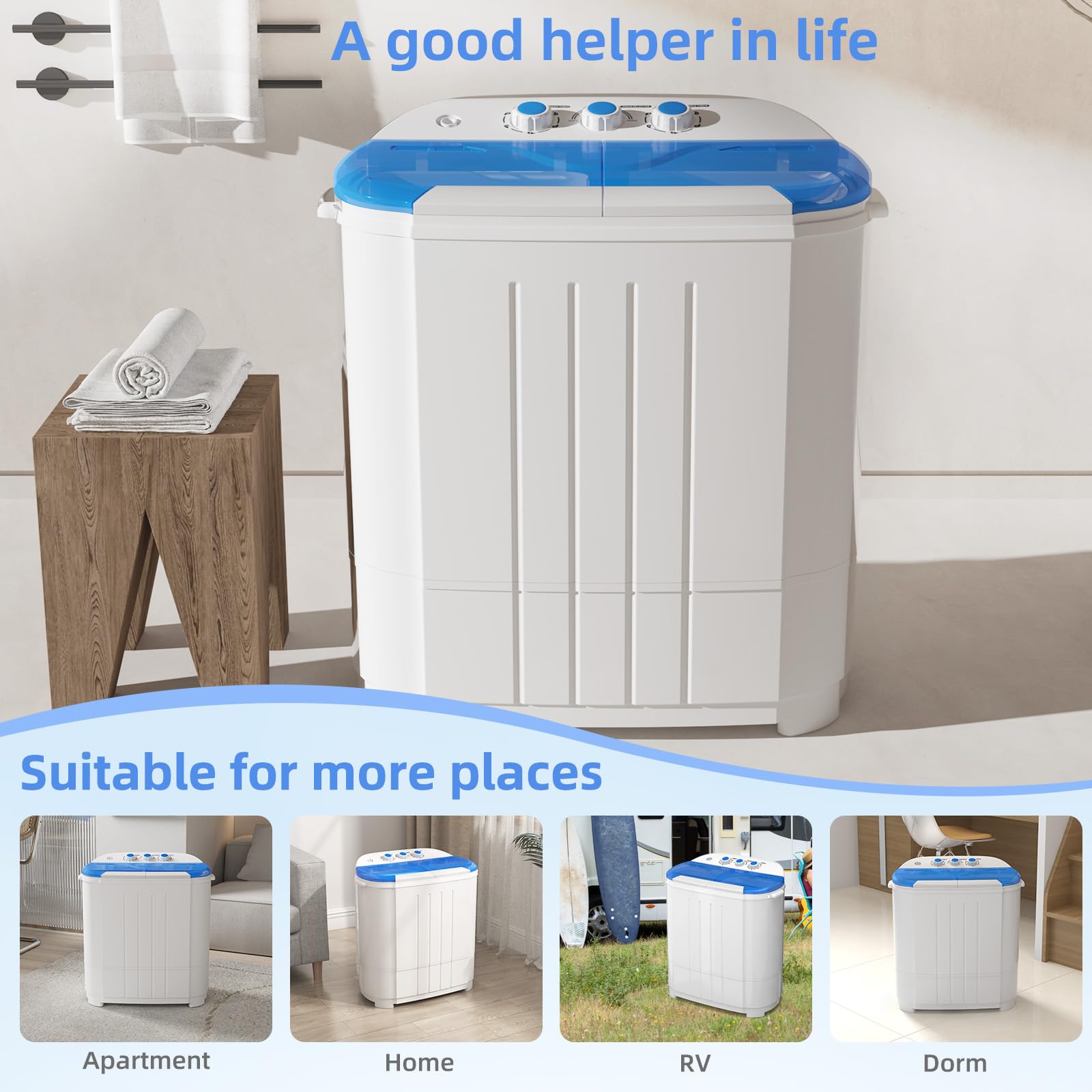 VCJ Portable Washing Machine, Twin Tub Washing Machine Laundry Compact Washer spinner Combo with 20lbs capacity, 12Lbs Washer and 8Lbs Spinner dryer for Apartments RVs and Dorms: 14lbs Capacity