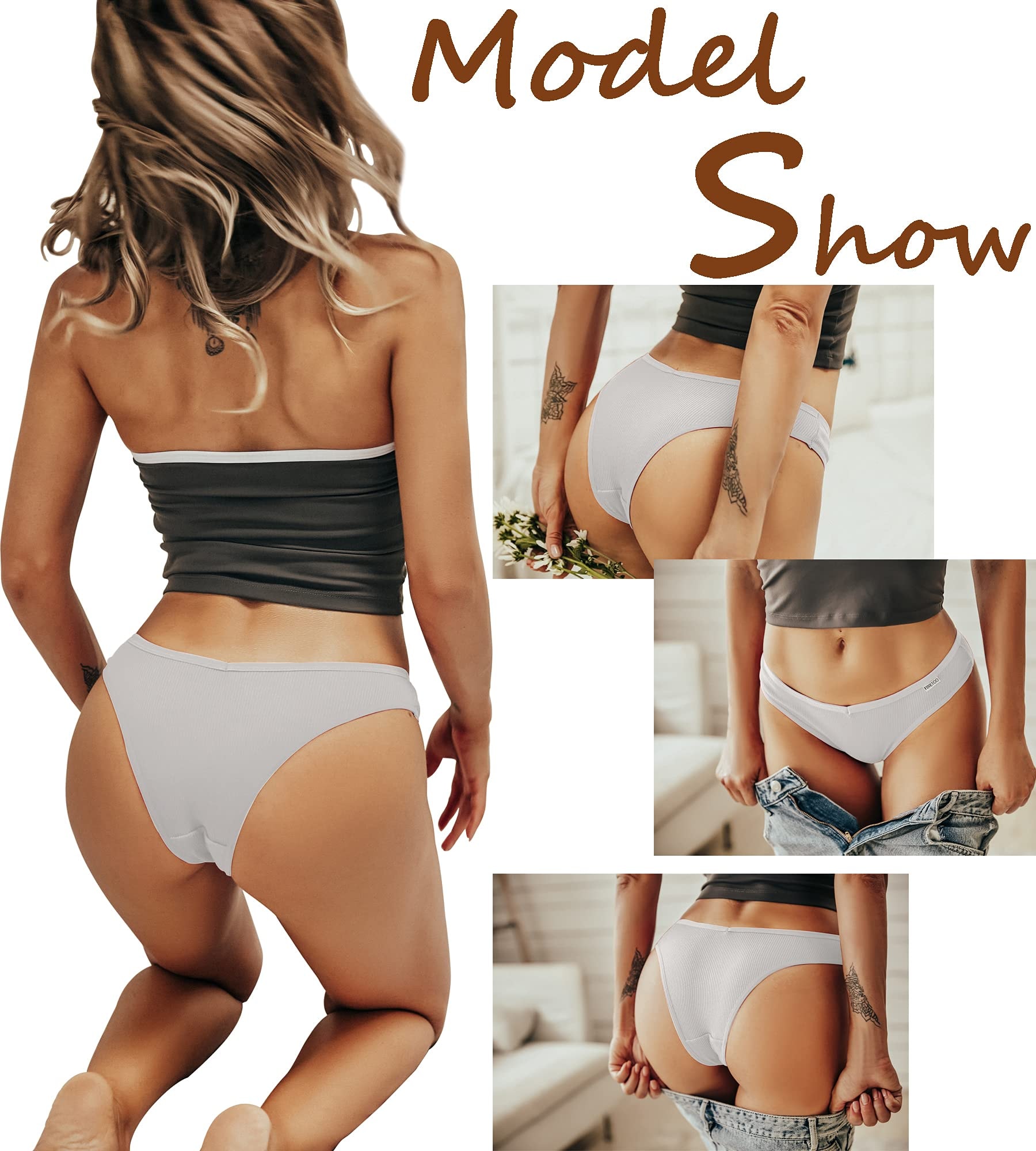 FINETOO Womens Cotton Underwear Sexy Stretch Bikini Panties Low Rise Hipster Ladies Soft V-Waist Cheeky - Image 3