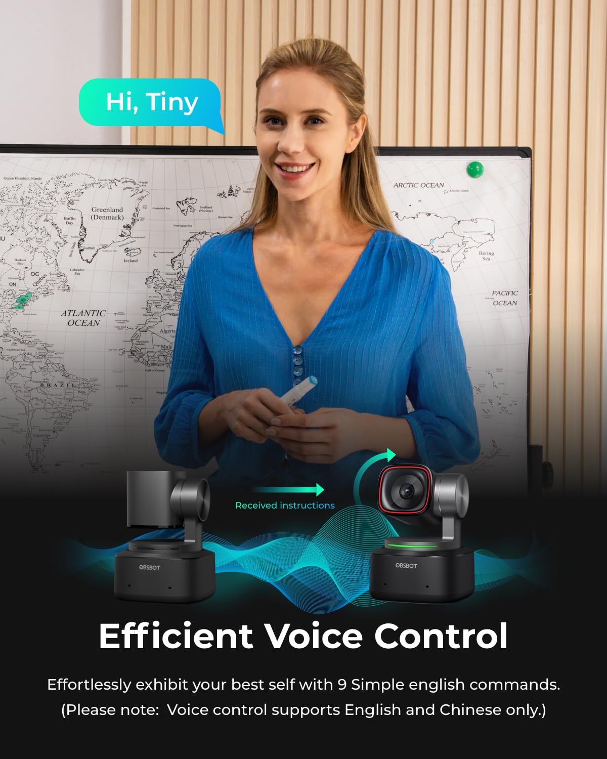 OBSBOT Tiny 2 Webcam 4K Voice Control PTZ, AI Tracking Multi-Mode & Auto Focus, Web Camera with 1/1.5" Sensor, Gesture Control, 60 FPS, HDR Light Correction, Webcam for PC, Streaming, Meeting, etc.: TINY 2