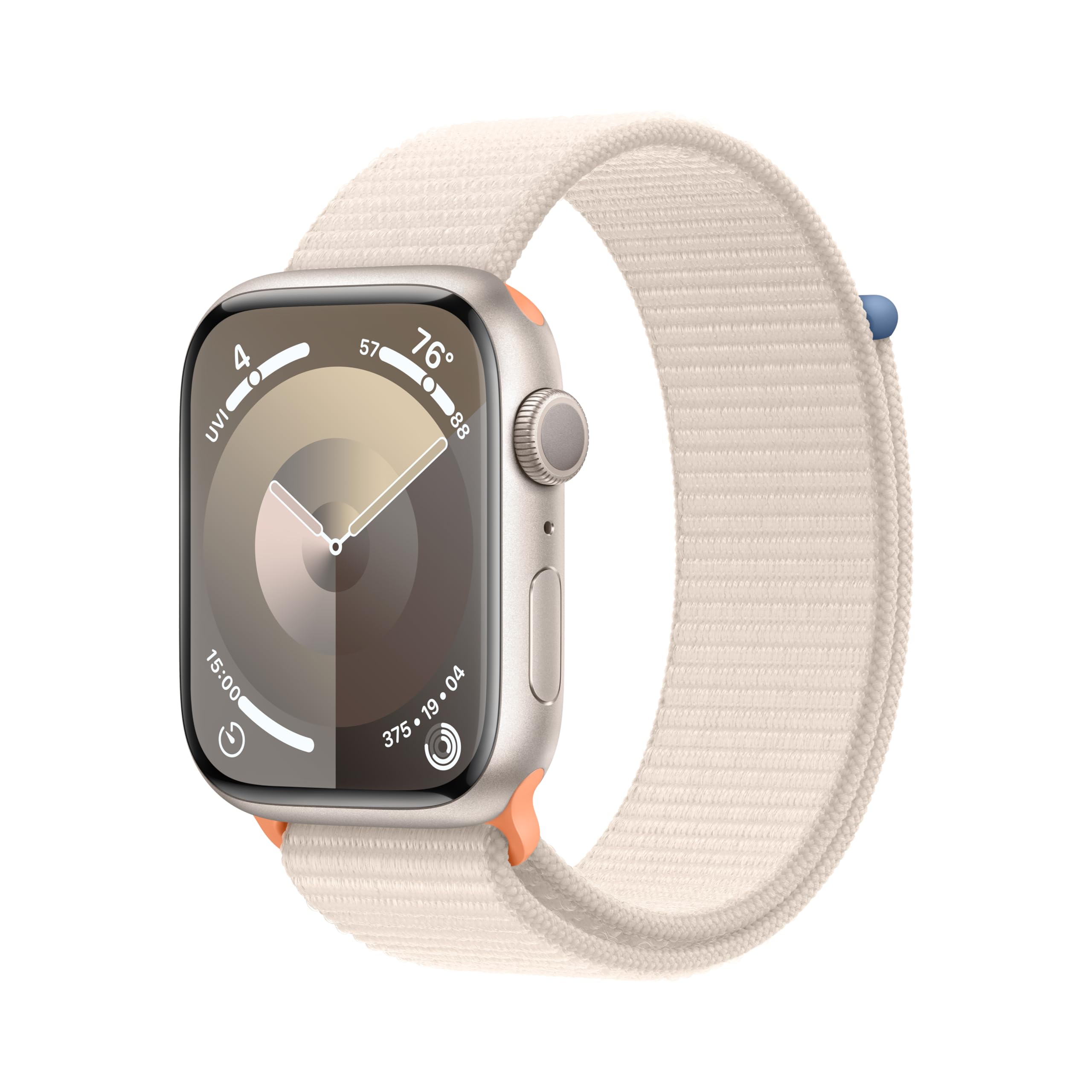 Apple Watch Series 9 [GPS 41mm] Smartwatch with Pink Aluminum Case with Light Pink Sport Loop One Size. Fitness Tracker, ECG Apps, Always-On Retina Display, Carbon Neutral: Starlight Aluminum Case with Starlight Sport Loop 45mm Case One Size - fits 145&#x2013;220mm wrists