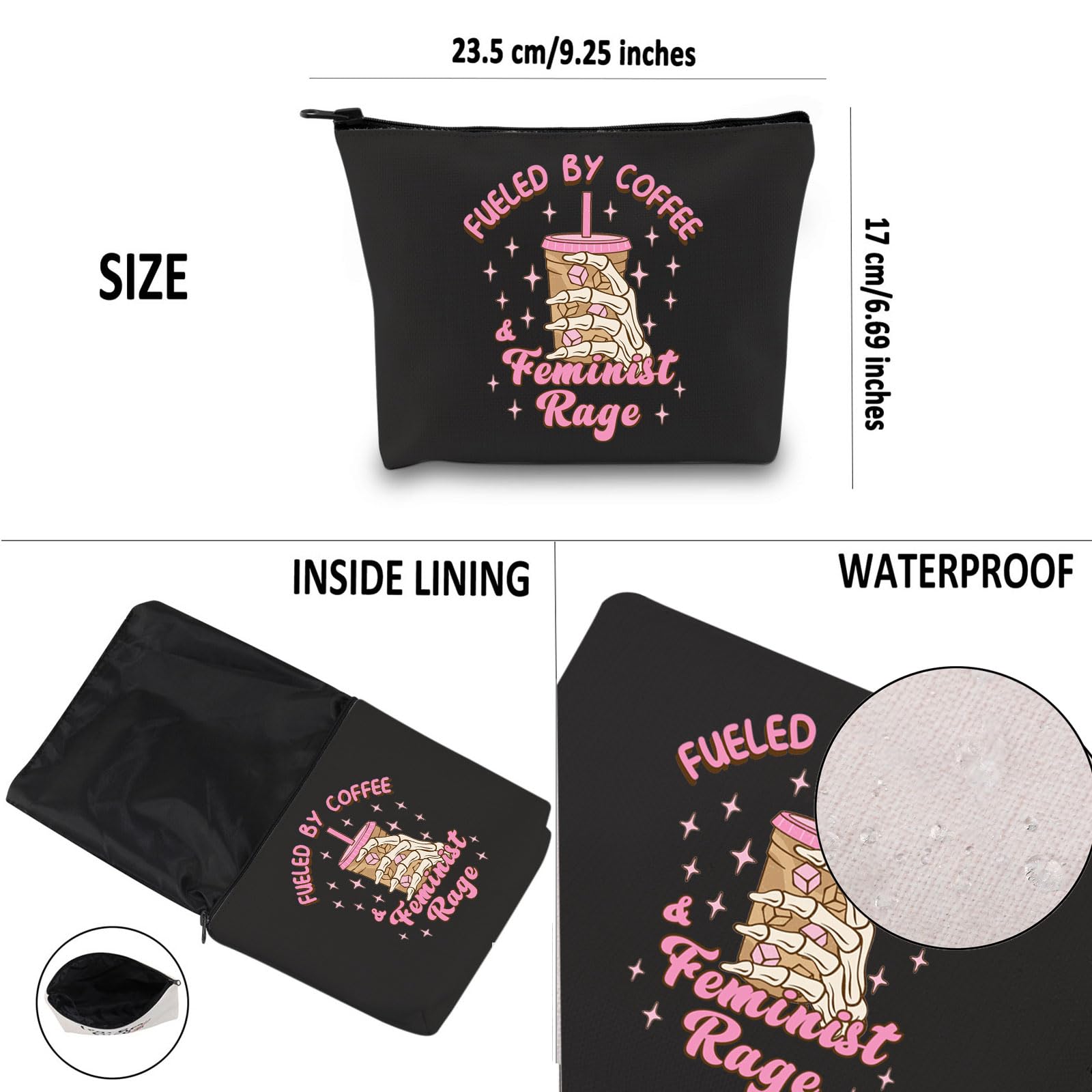 G2TUP Feminist Gift Fueled By Coffee And Feminist Rage Makeup Bag Feminism Cosmetic Bag Smash The Patriarchy Merch () thumbnail 3