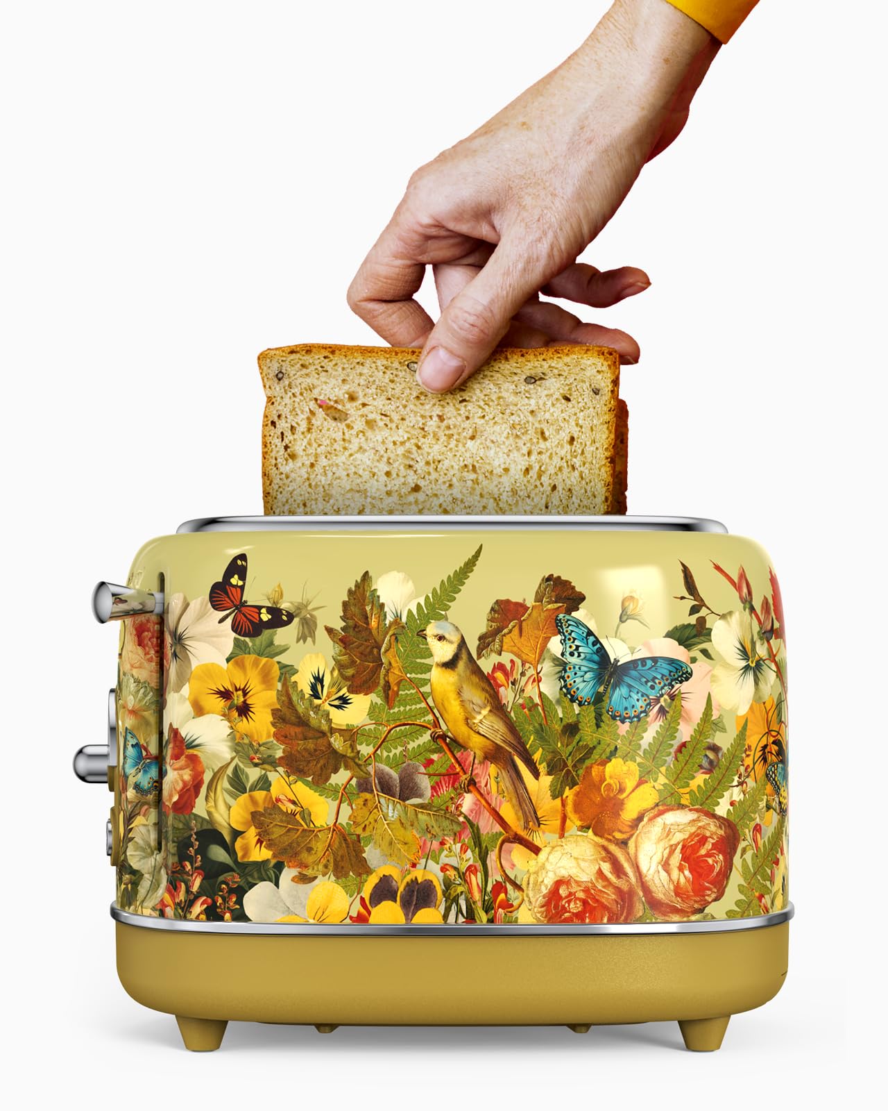 Hazel Quinn X Eduardo Recife Collaboration 2-Slice Retro Toaster, 6 Browning Levels, 3 Functions-Defrost/Reheat/Cancel, Removable Crumb Tray for Easy to Clean, 1.5 Inches Extra Wide Slots: Floral Printed Design