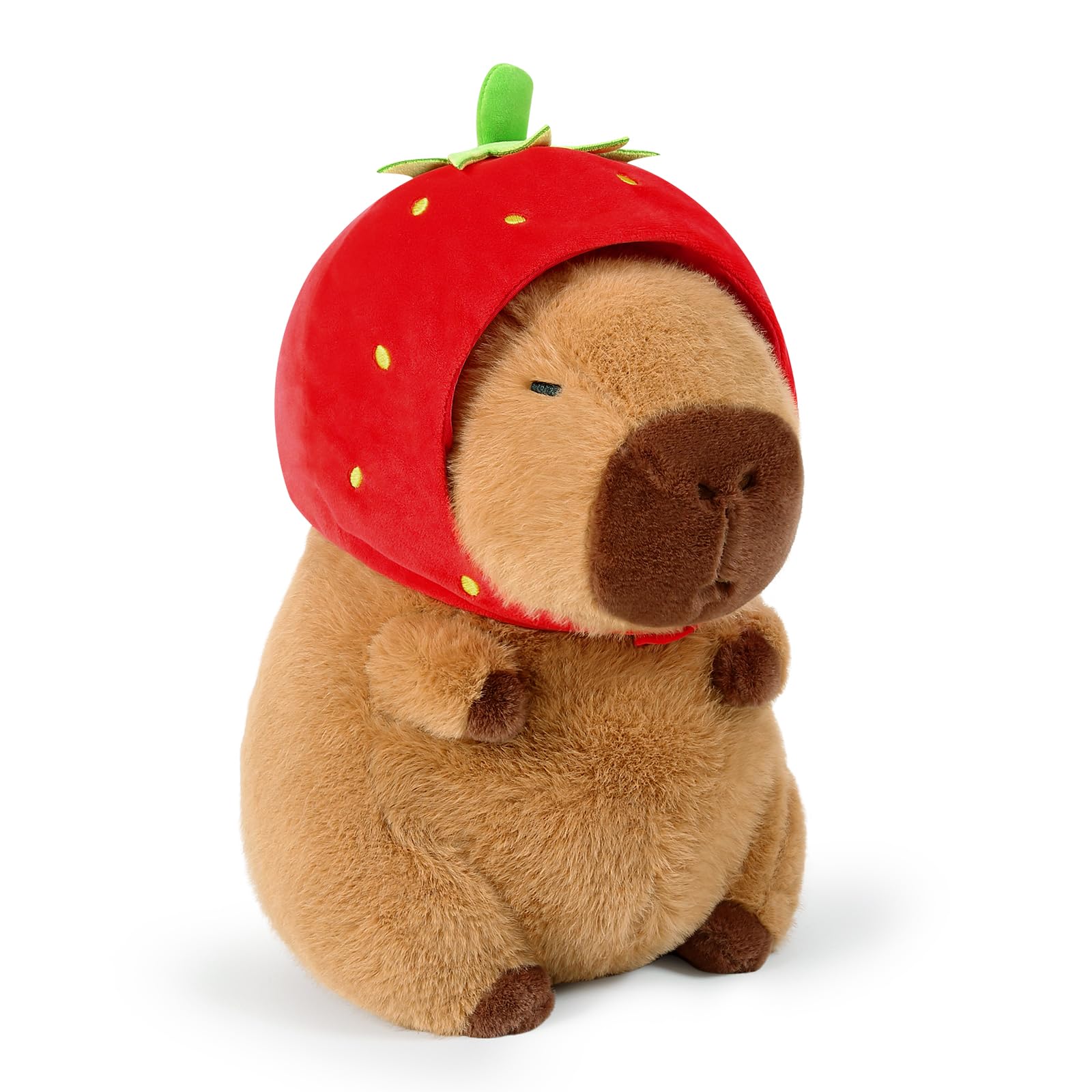 Ditucu Cute Capybara Plush with Hamburger Backpack Soft Capibara Stuffed Animal Plushies Toys Hugging Gifts for Kids Brown 9 inch: Strawberry Capybara 17 inch