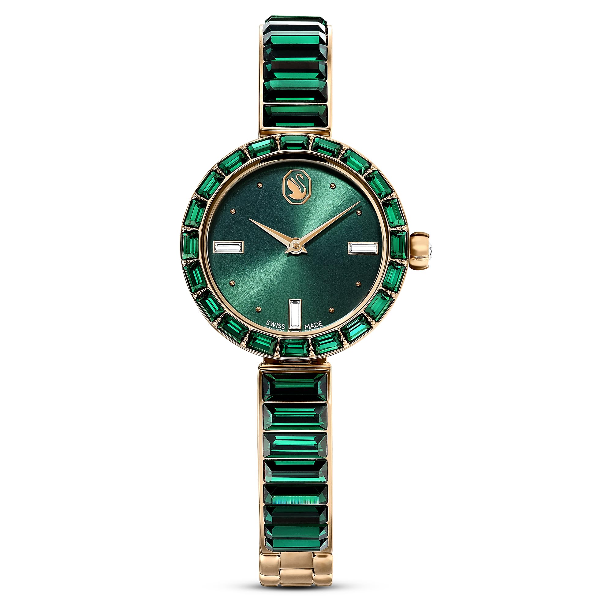 Swarovski Matrix Bangle Watch, Swiss Made, Crystal Bracelet, Green, Champagne Gold-Tone Finish