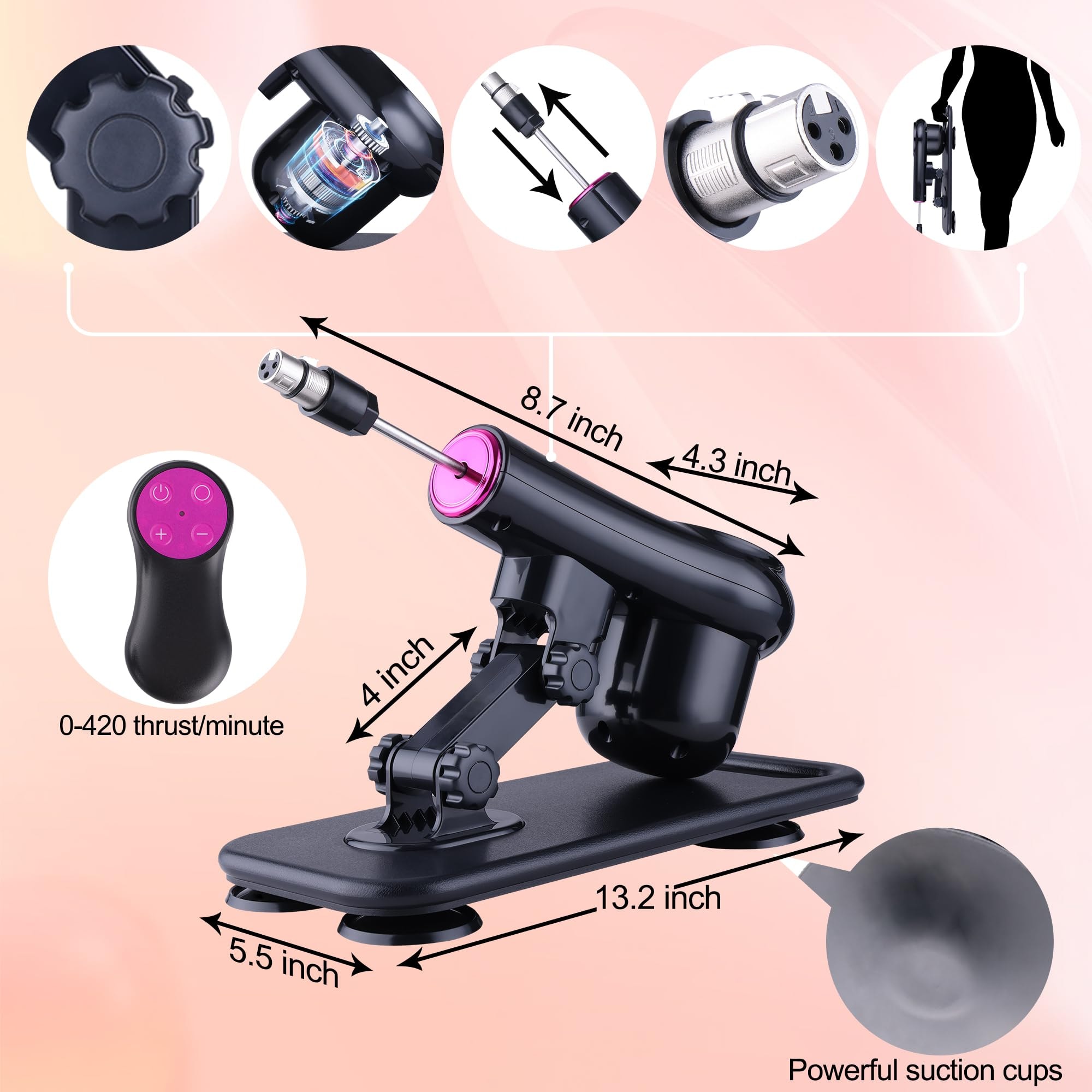 Sex Machine Dildo Machine for Women,Fuck Machine with Powerful Suction Cups,Thrusting Machine with 3Xlr Connector,Thrusting Machine with 8 Attachments Sex Toys - Image 7