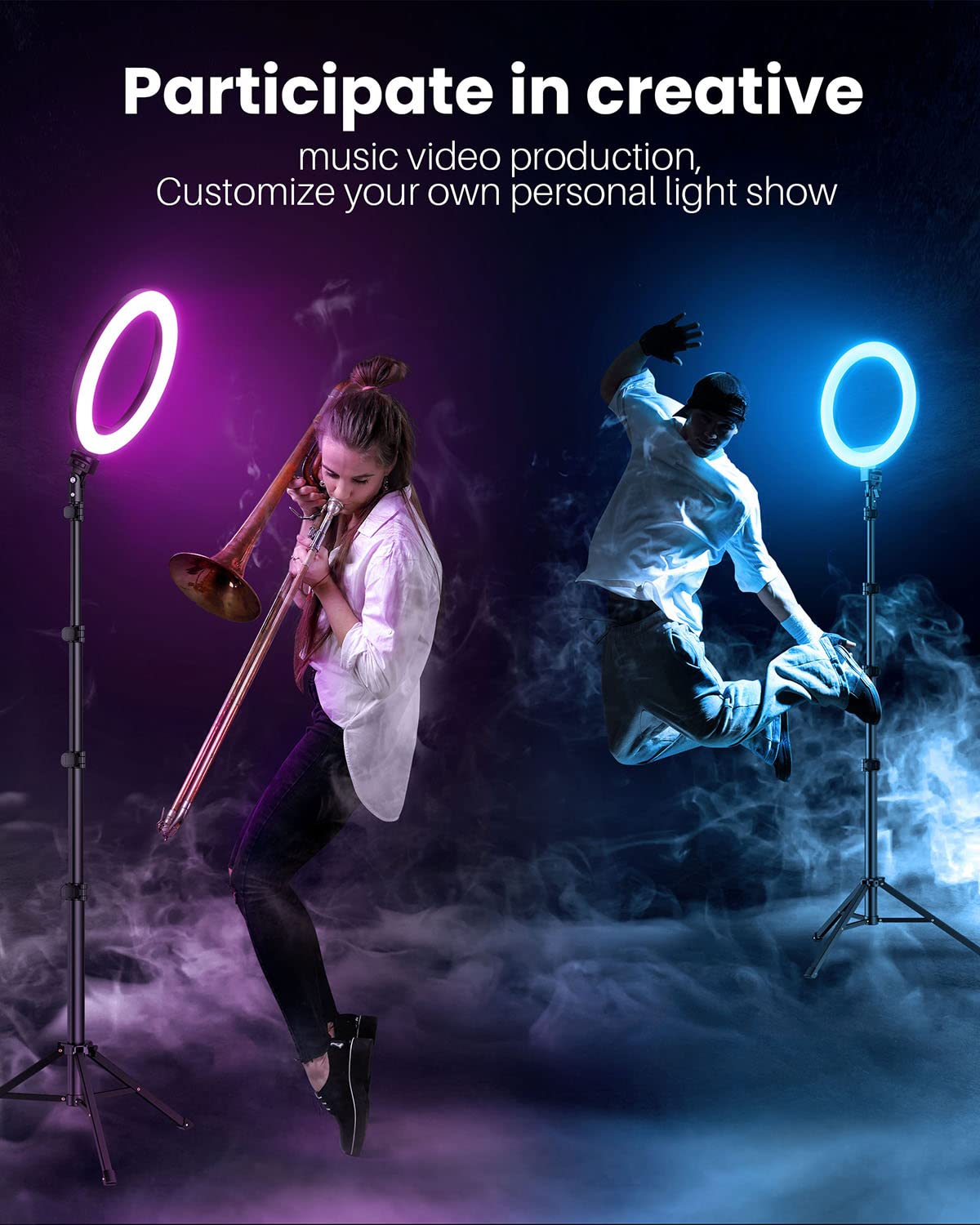 Weilisi 12" Selfie Ring Light with 63" Tripod Stand, Dimmable LED Ring Light with Phone Holder and Wireless Remote, [2-in-1] RGB & Selfie Stick for Photography/Makeup/Live Stream/YouTube: 12&apos;&apos; Color