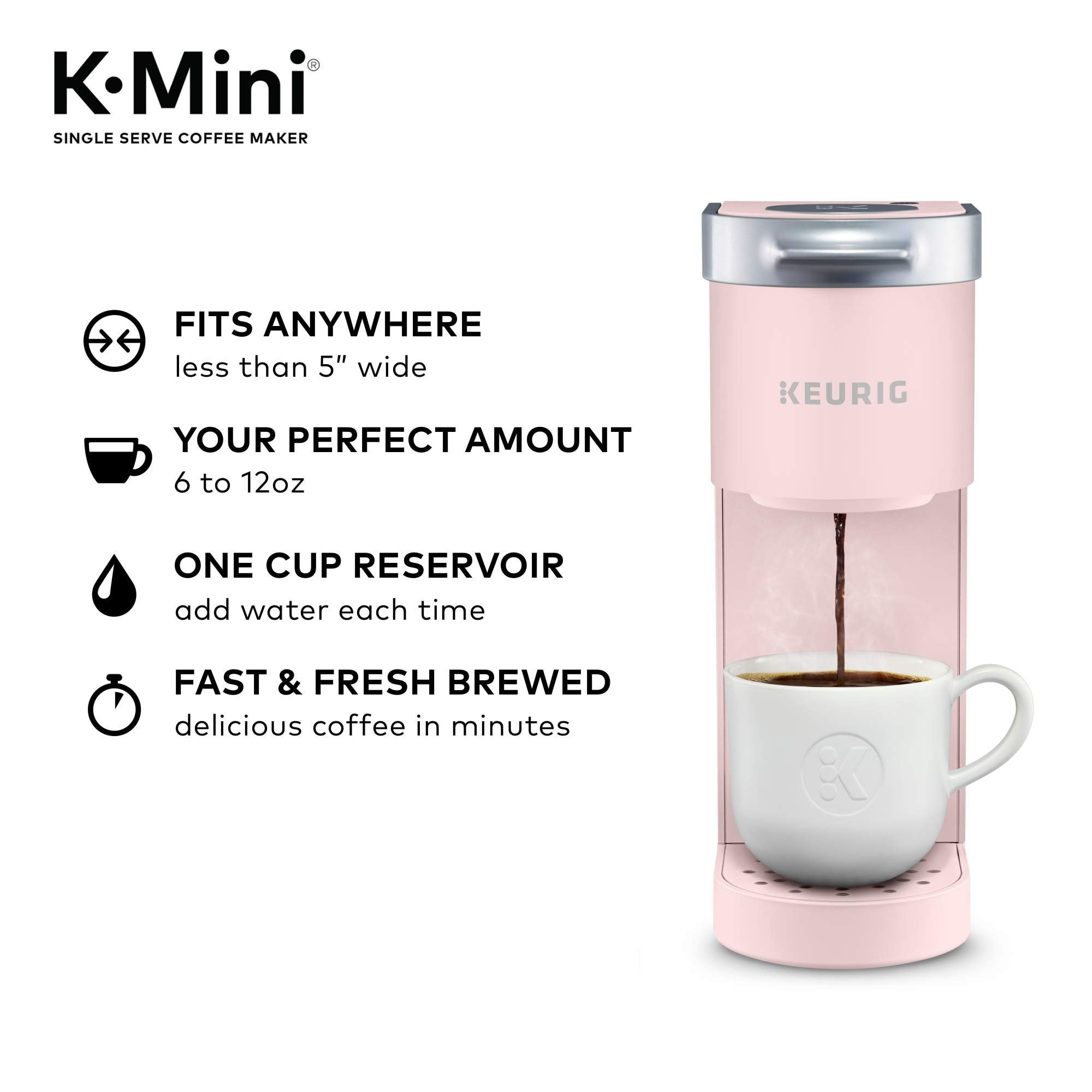 Keurig K-Mini Single Serve K-Cup Pod Coffee Maker, 6 to 12oz Brew size, with Cord Storage, Perfect for Small Spaces,: Dusty Rose