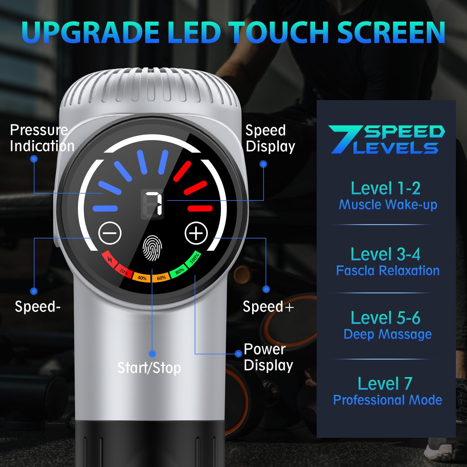 TOLOCO Massage Gun, Deep Tissue Back Massage for Athletes for Pain Relief, Percussion Massager with 10 Massages Heads & Silent Brushless Motor, Gifts for Fathers Day,: Silver