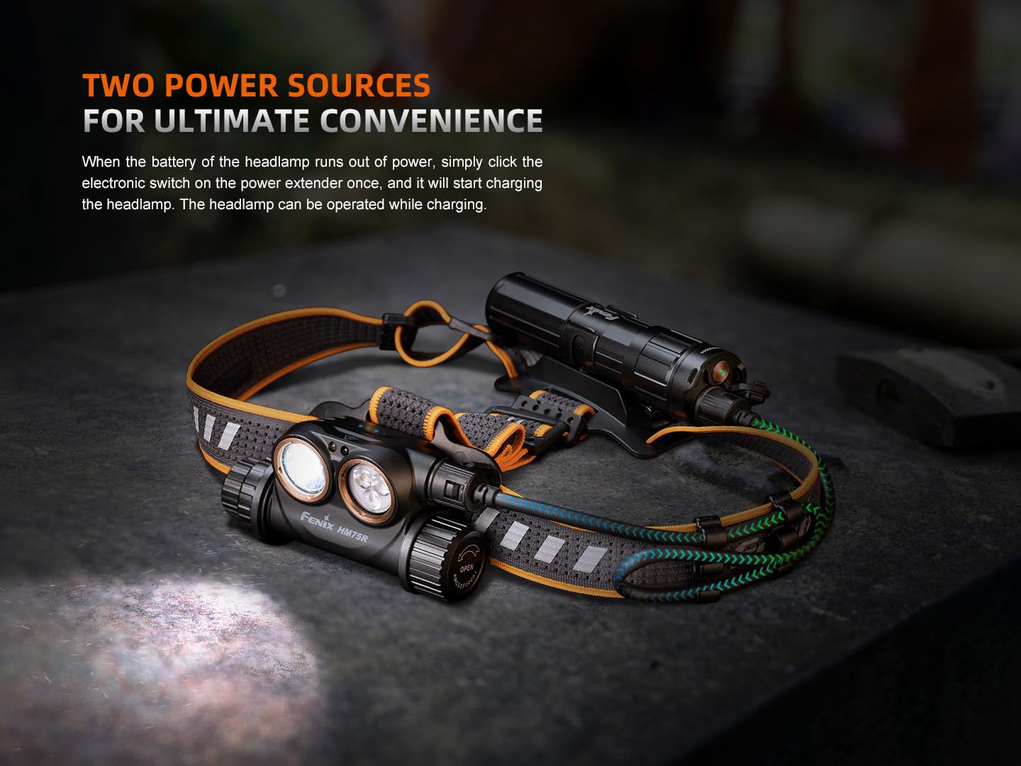 Fenix HM75R 1600 Lumen USB-C Rechargeable Headlamp, Battery Extender Pack Included for Extra Long Runtime, White and Red Beams, for Site Operation, Search and Rescue, Caving, Hiking