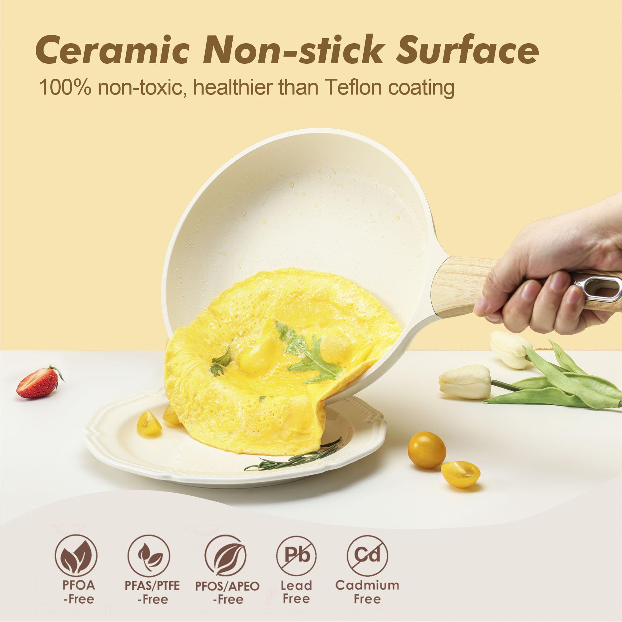 SENSARTE Ceramic Cookware Sets, Pots and Pans Set Non stick, 14-Piece Induction Cookware, Non toxic Healthy Non Stick Kitchen Cooking Set, with Frying Pans Set, PFAS PTFE PFOA PFOS Free: Ceramic White