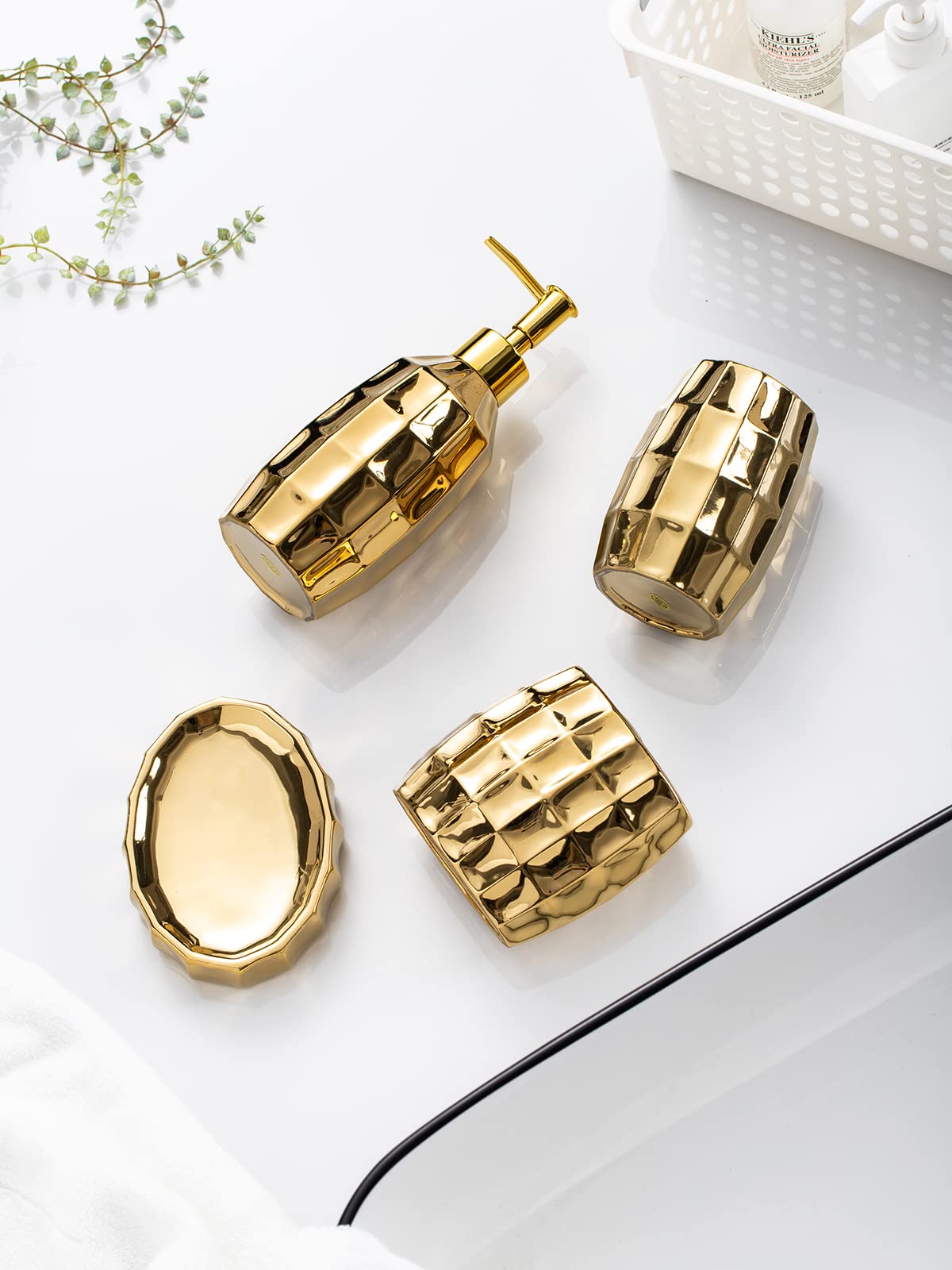Bathroom Accessory Set, 3-Piece Ceramic Bath Accessories Set with Tray, Lotion Dispenser, and Tumbler