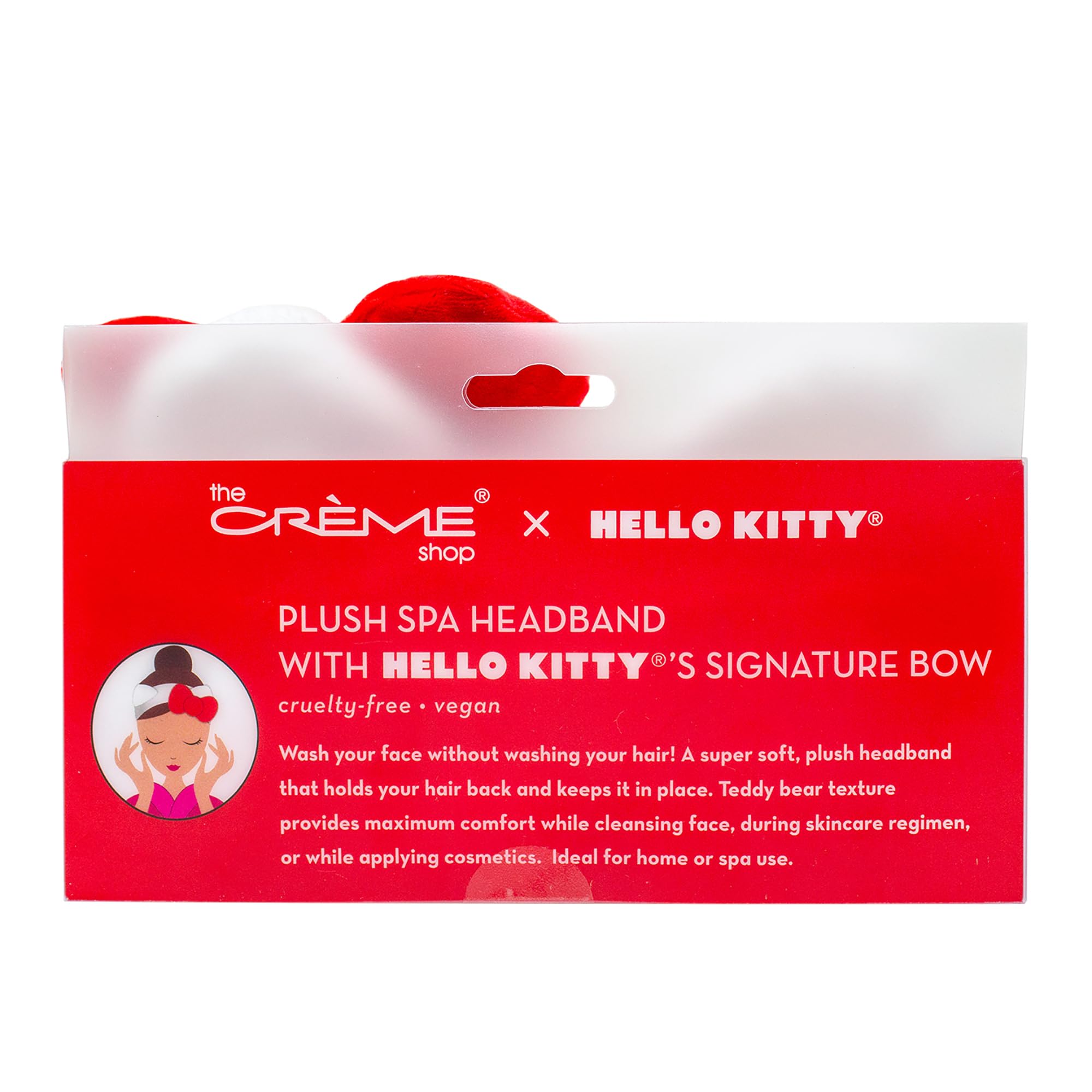 The Crème Shop Hello Kitty x Plush Spa Headband with Hello Kitty's Signature Bow, Face Wash Hair Band For Women: Red 1 Count (Pack of 1)